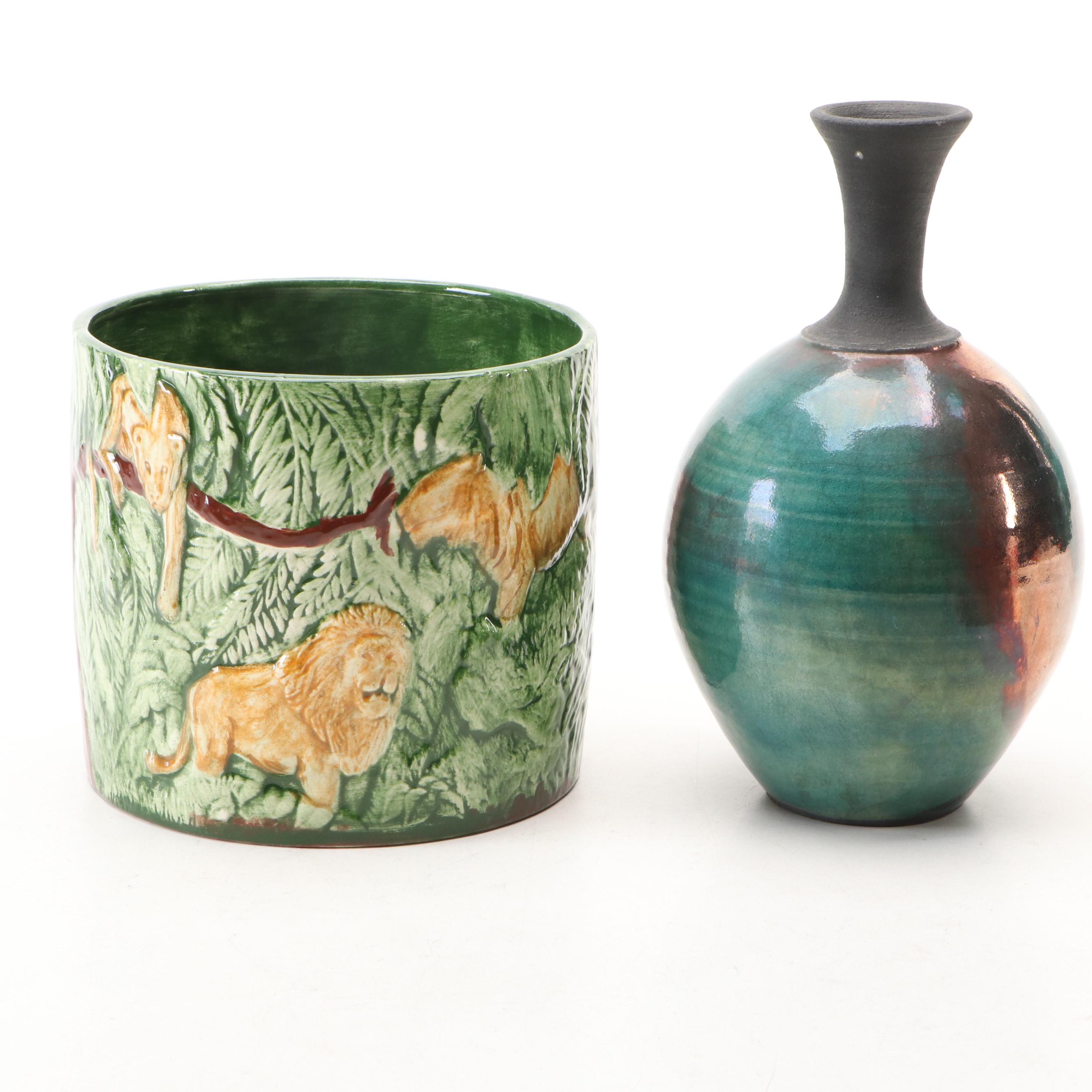 Hull with Other Ceramic Planters and Bottle Vase