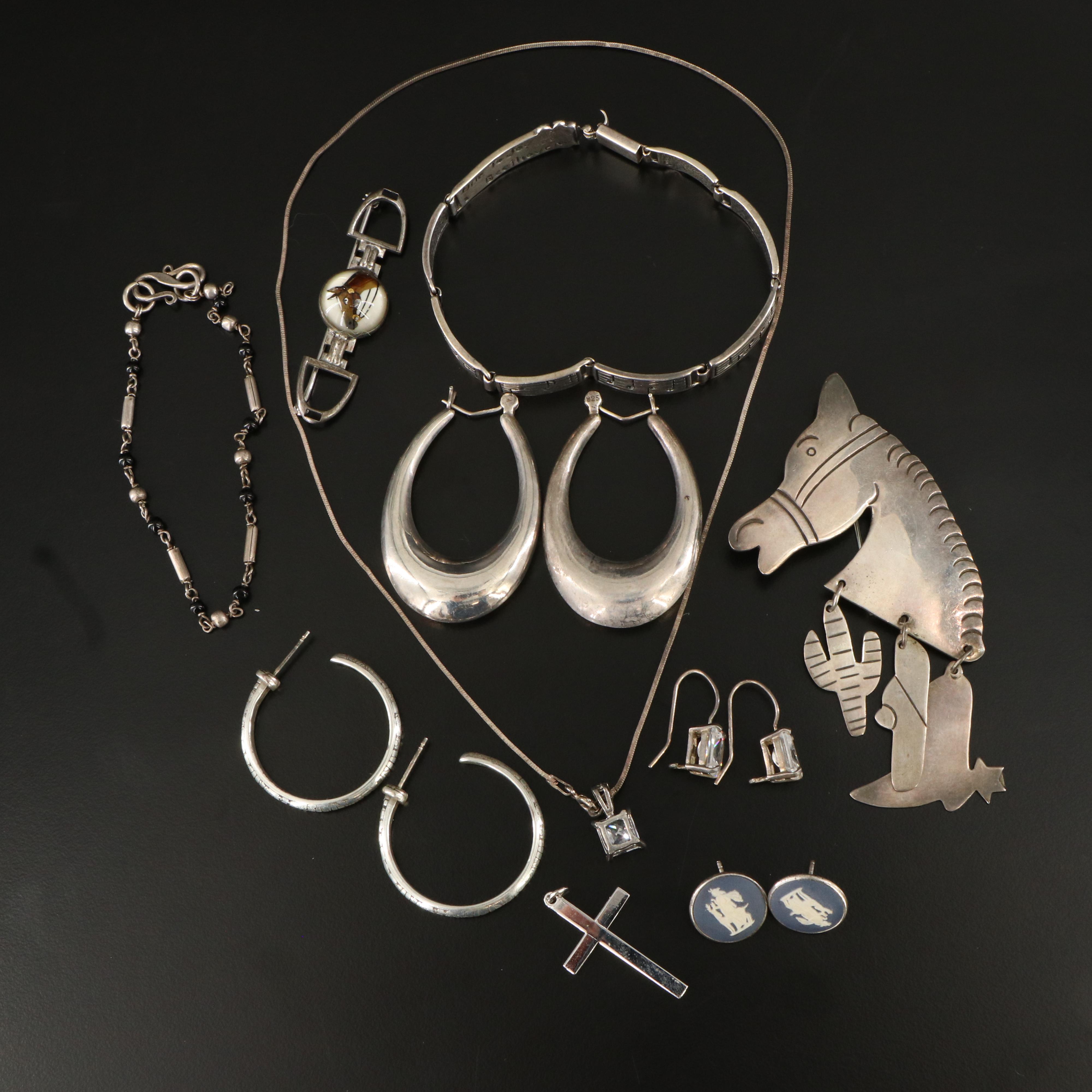 Sterling Jewelry Collection Featuring Mexican Horse Brooch