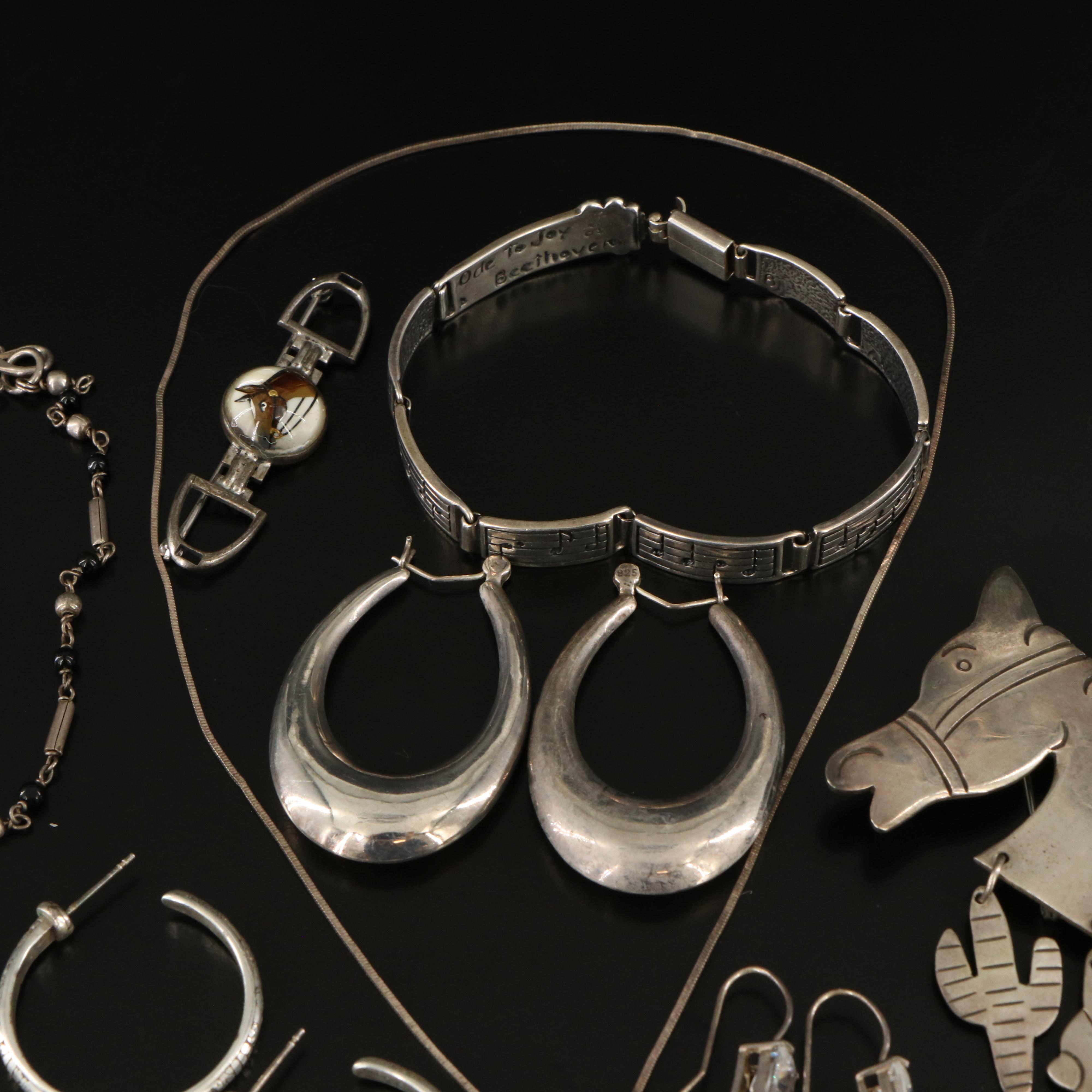 Sterling Jewelry Collection Featuring Mexican Horse Brooch