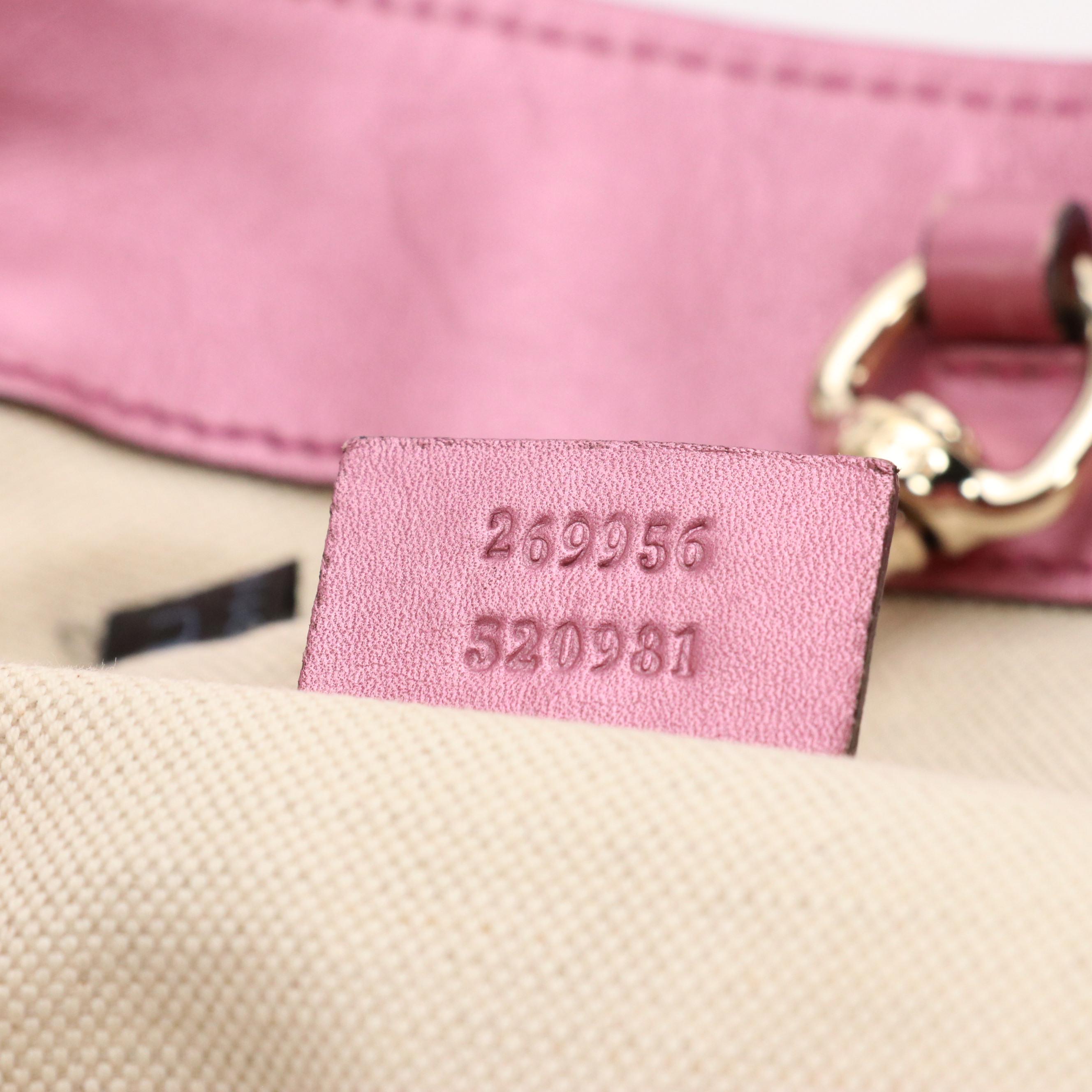 Gucci Bamboo Heart-Bit Tote in GG Canvas and Metallic Pink Leather Trim