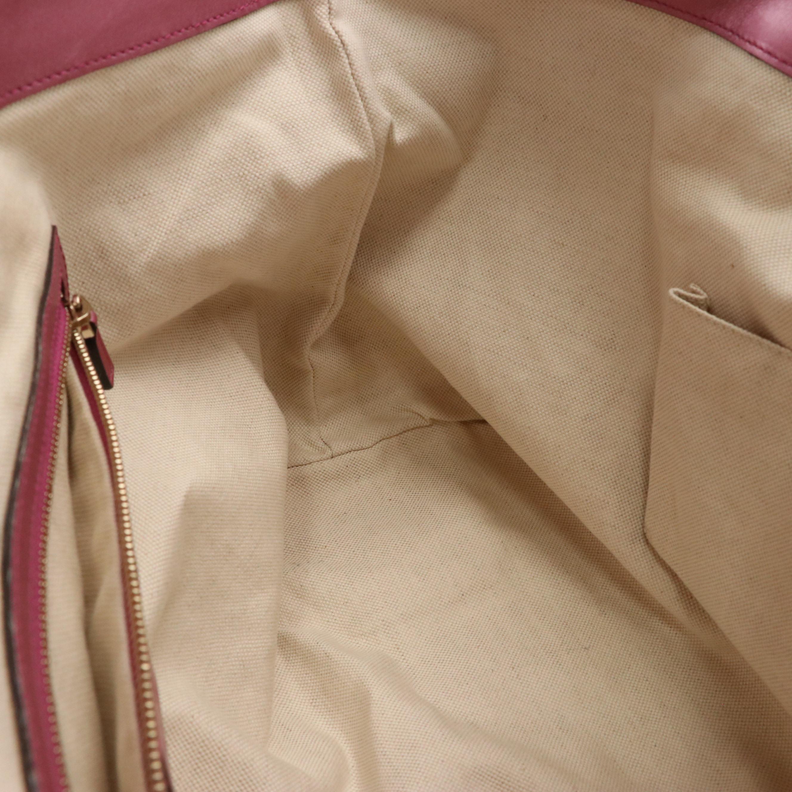 Gucci Bamboo Heart-Bit Tote in GG Canvas and Metallic Pink Leather Trim