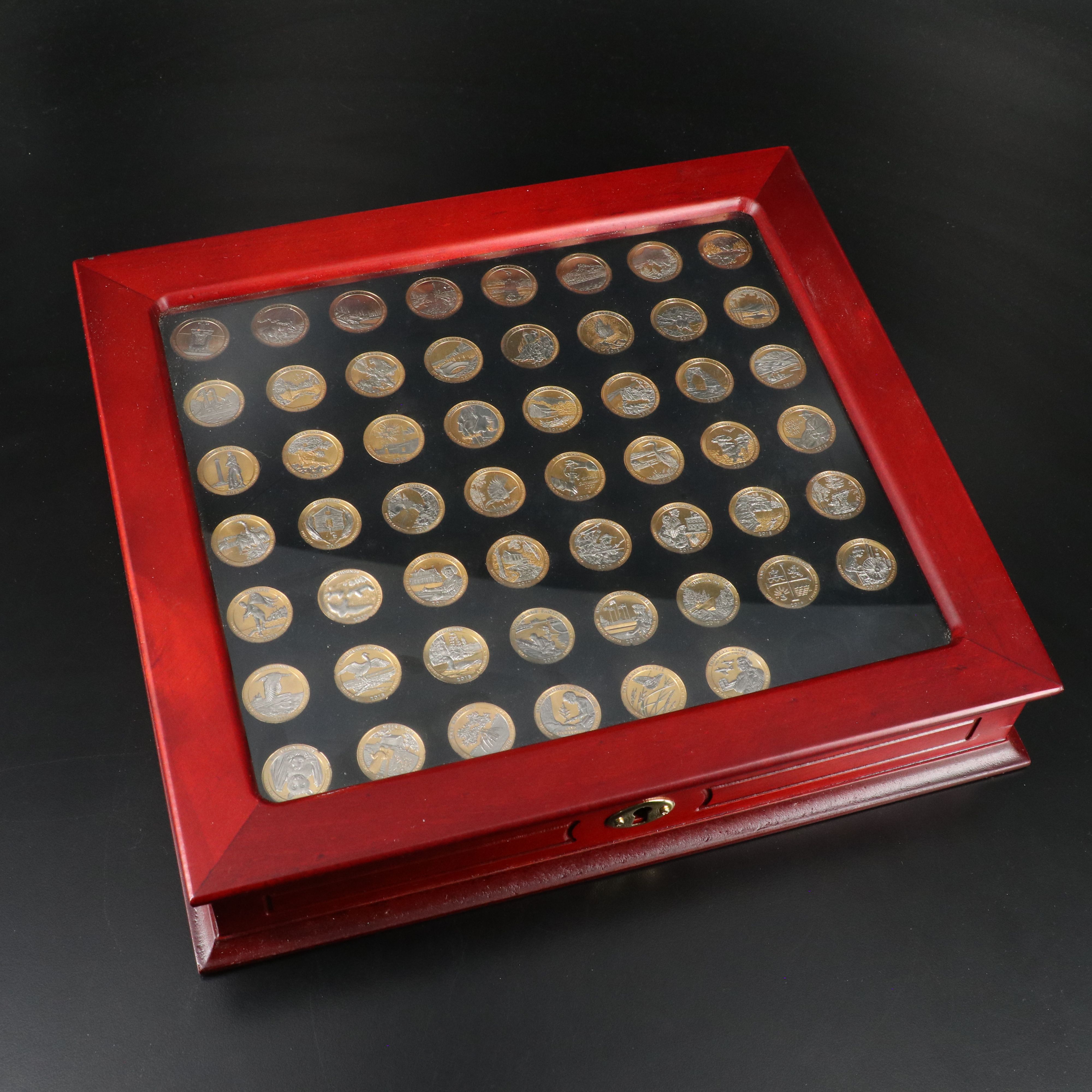 Set of Fifty-Four Different State Quarters Gold Toned and Laminated