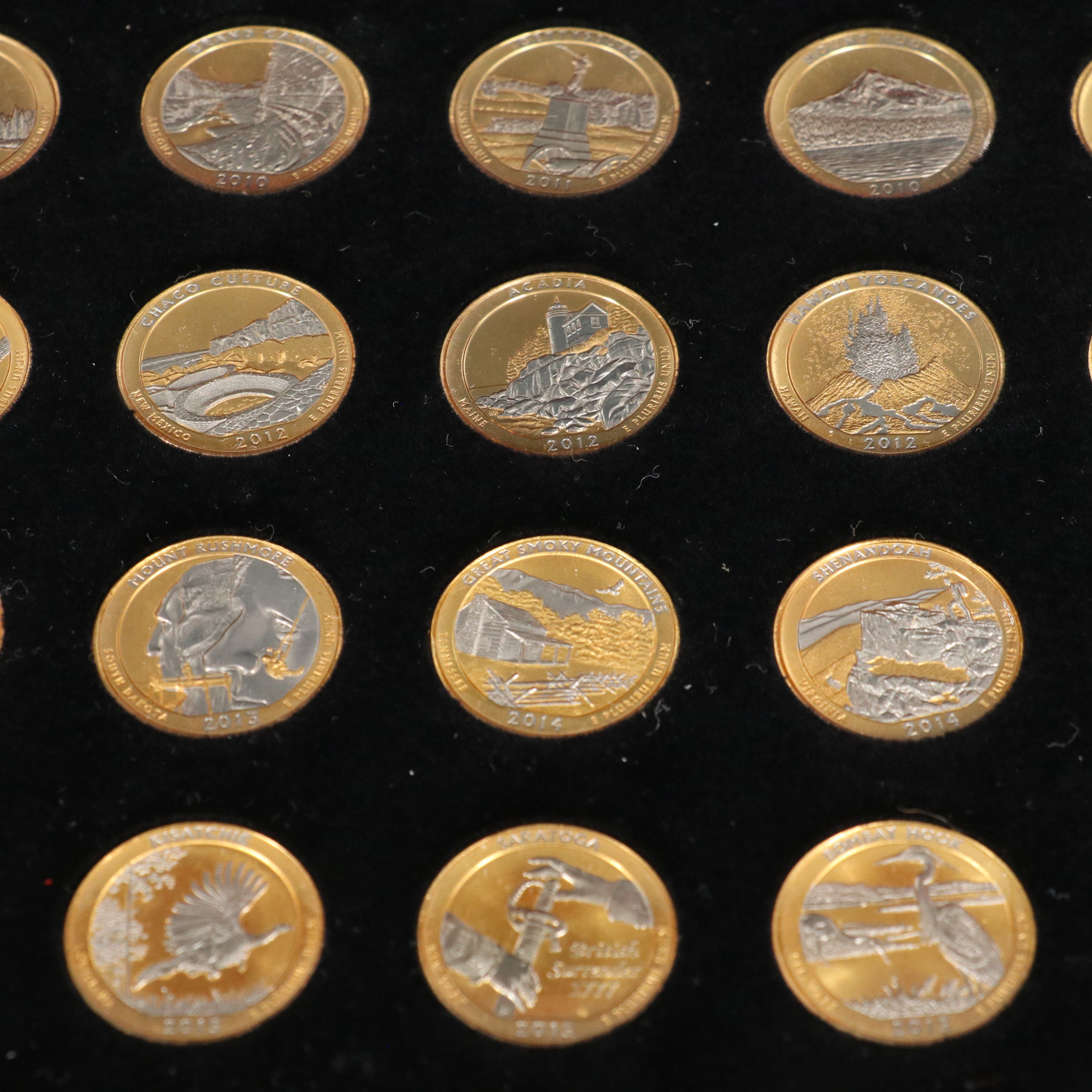 Set of Fifty-Four Different State Quarters Gold Toned and Laminated