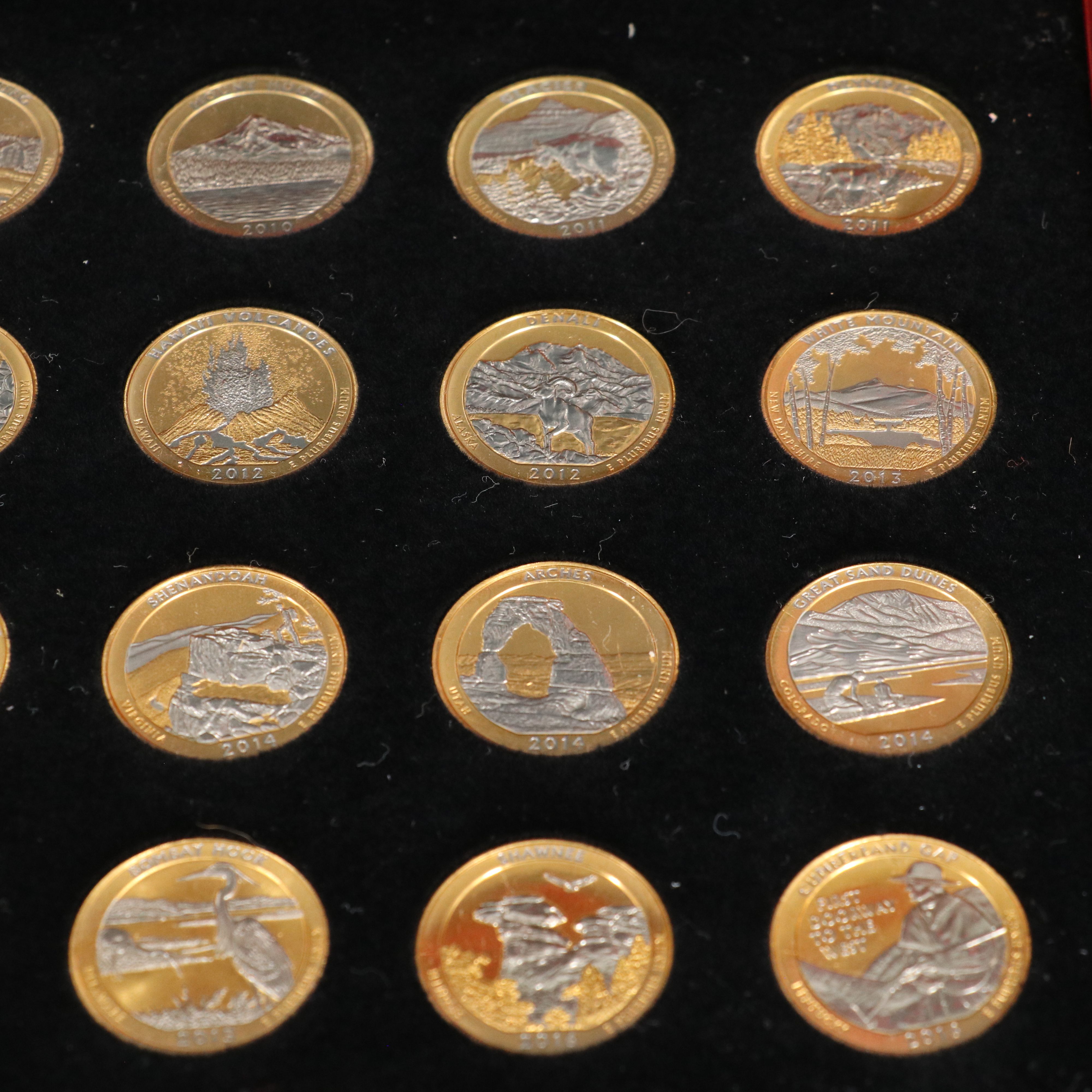 Set of Fifty-Four Different State Quarters Gold Toned and Laminated
