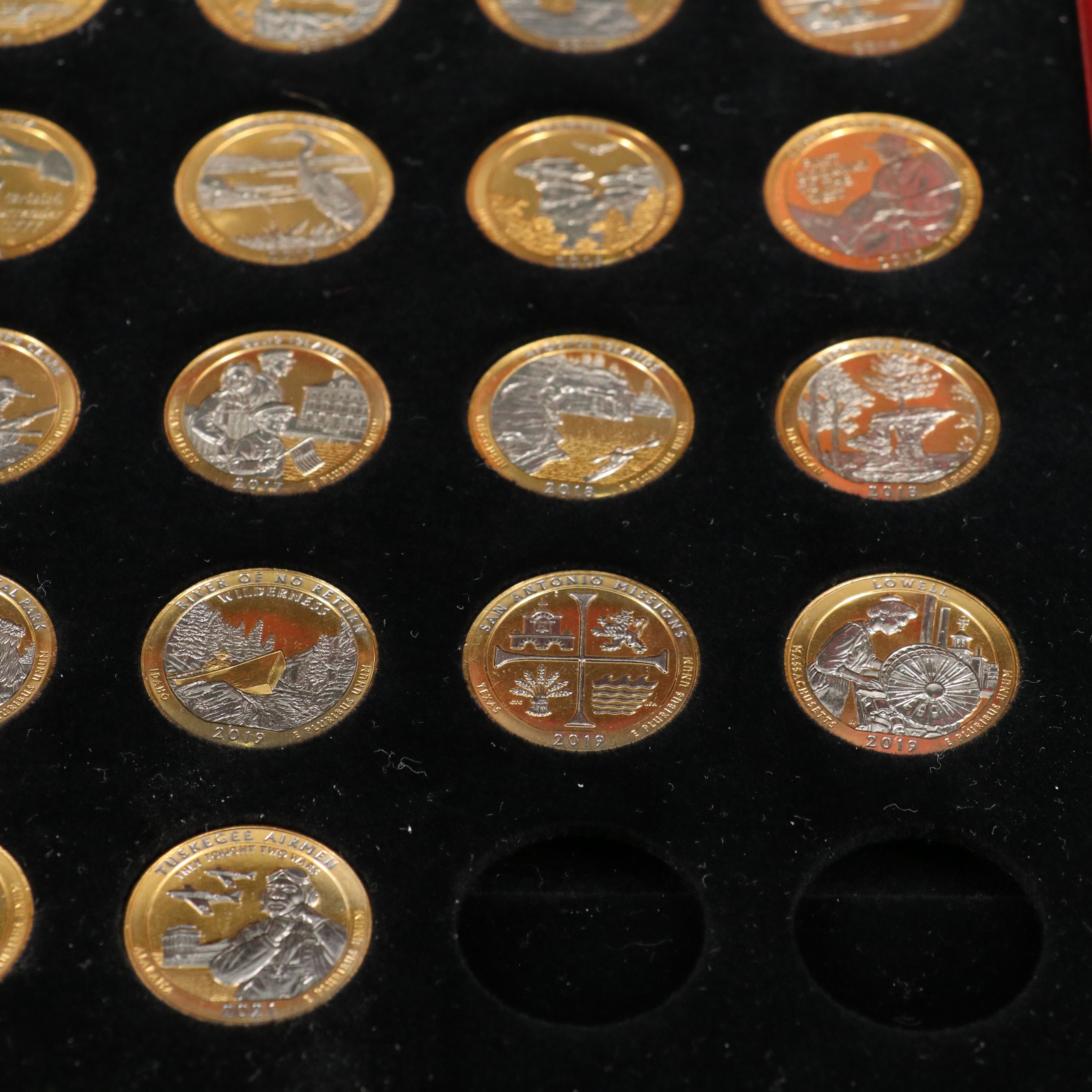 Set of Fifty-Four Different State Quarters Gold Toned and Laminated