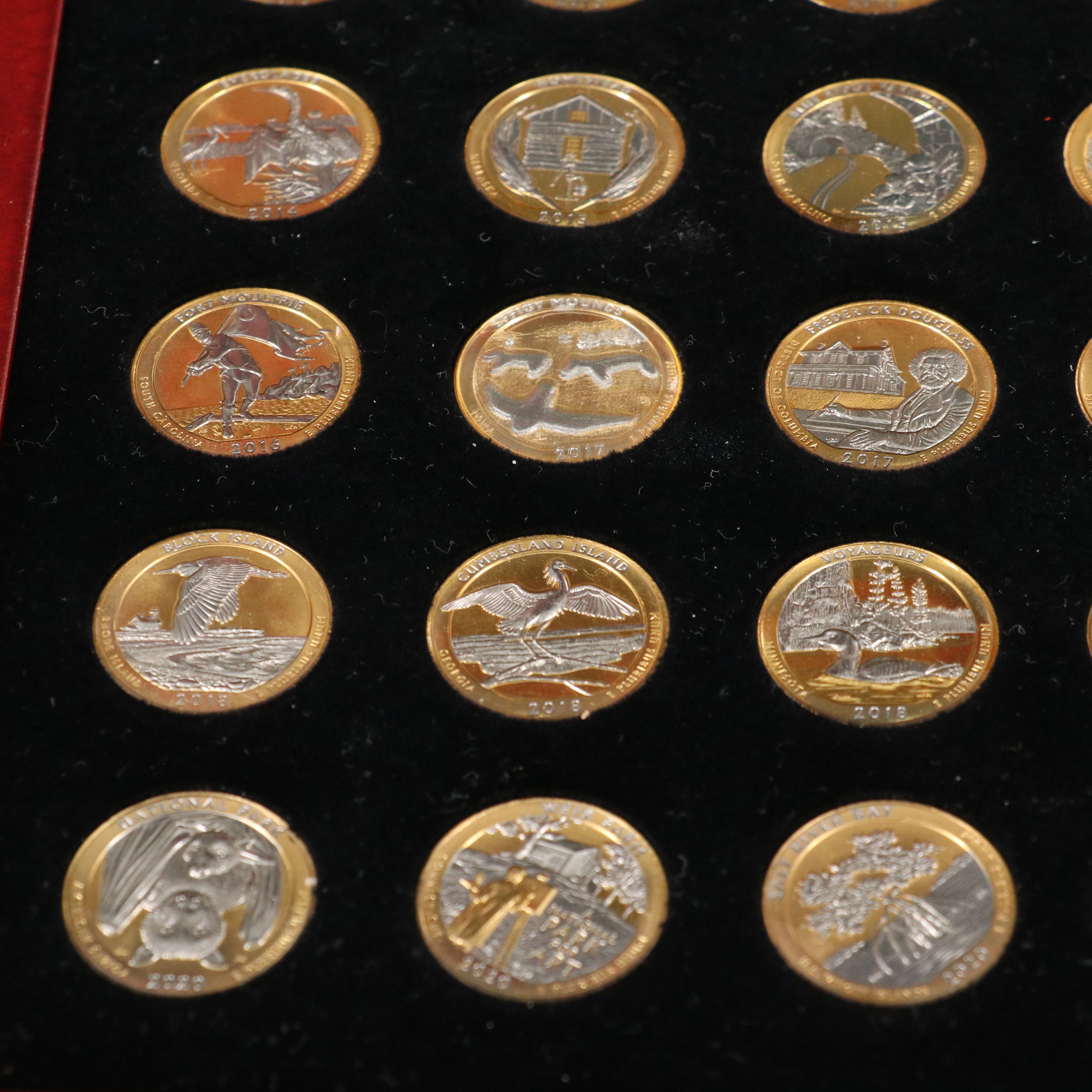 Set of Fifty-Four Different State Quarters Gold Toned and Laminated