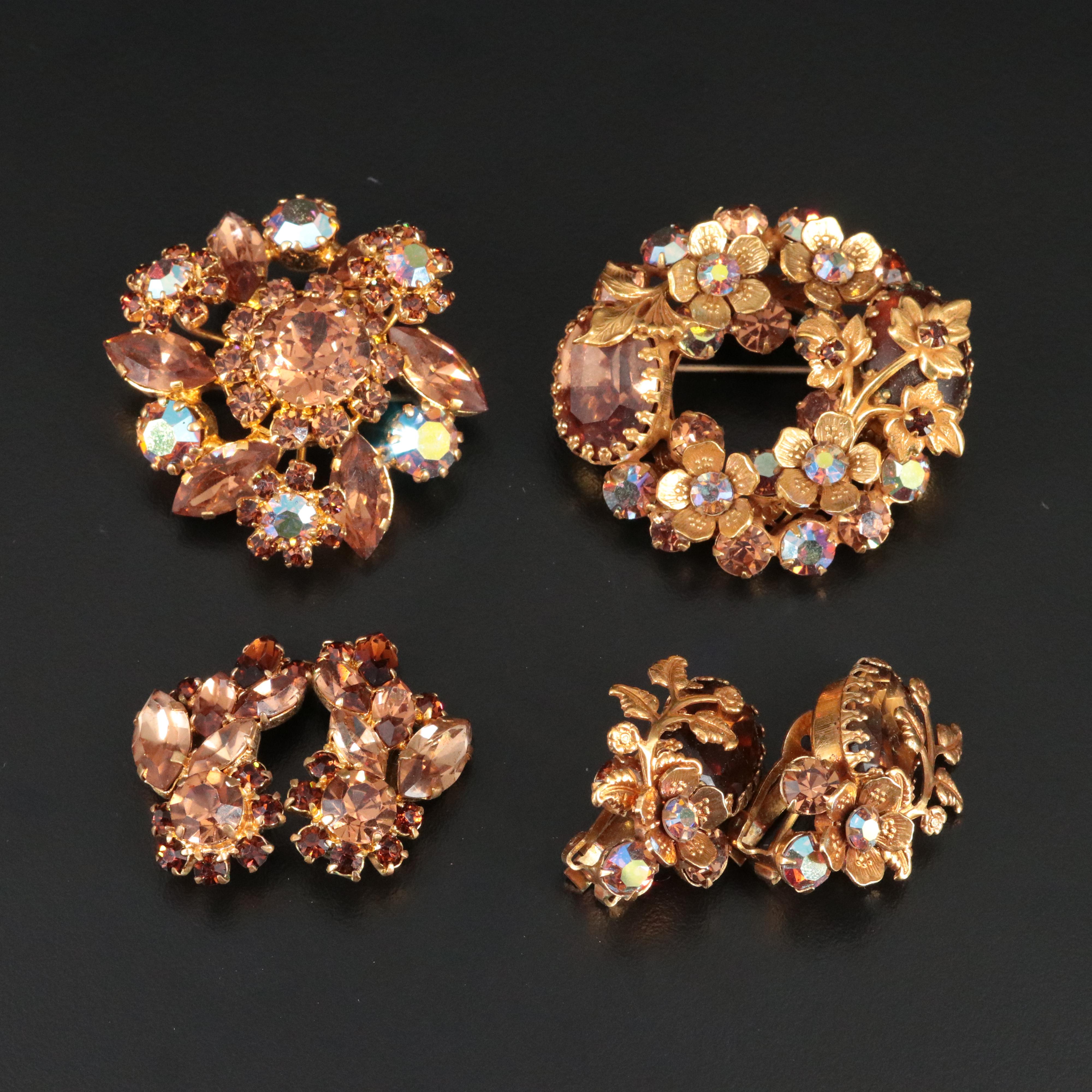 Vintage Jewelry with Amber, Rhinestone and Aurora Borealis Style