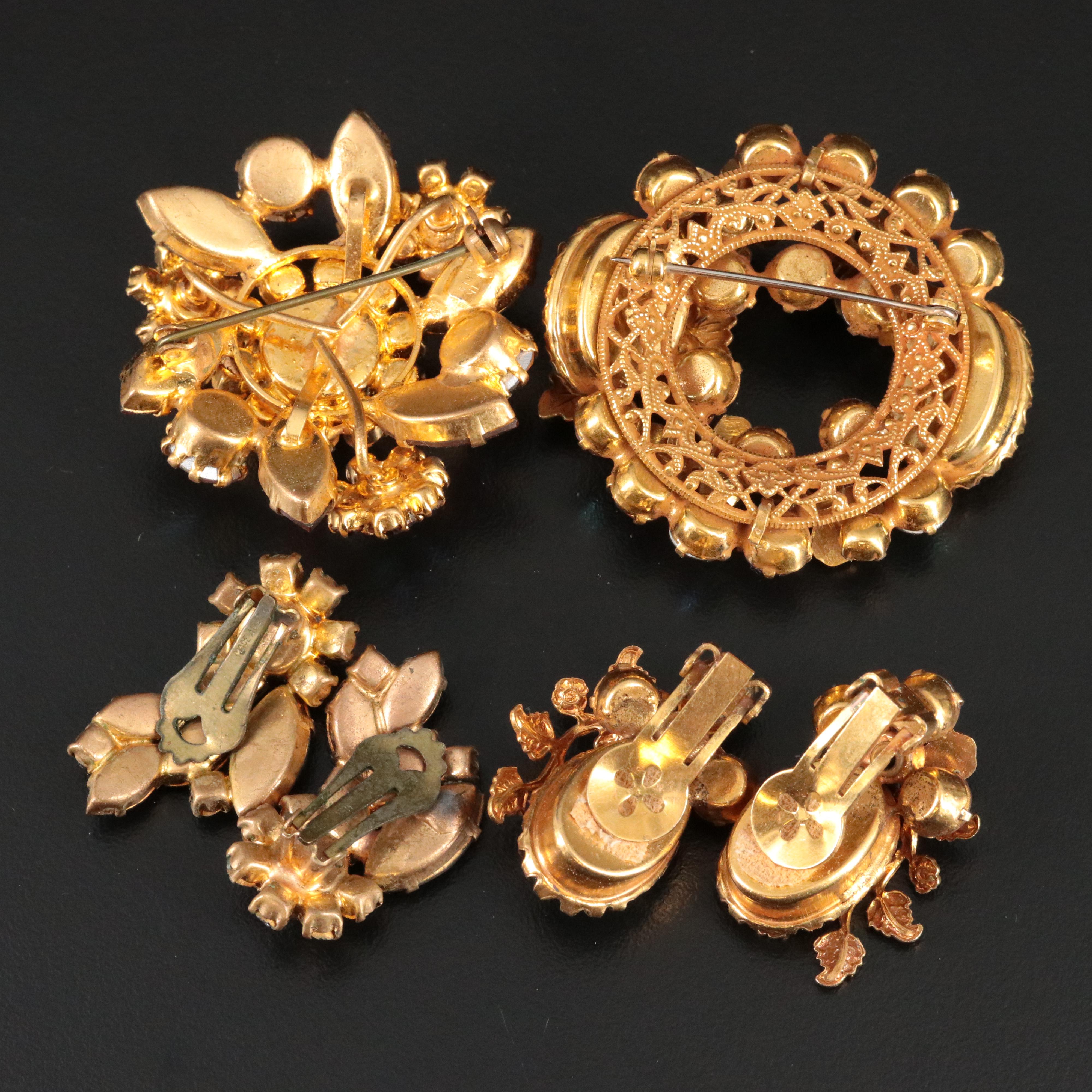 Vintage Jewelry with Amber, Rhinestone and Aurora Borealis Style