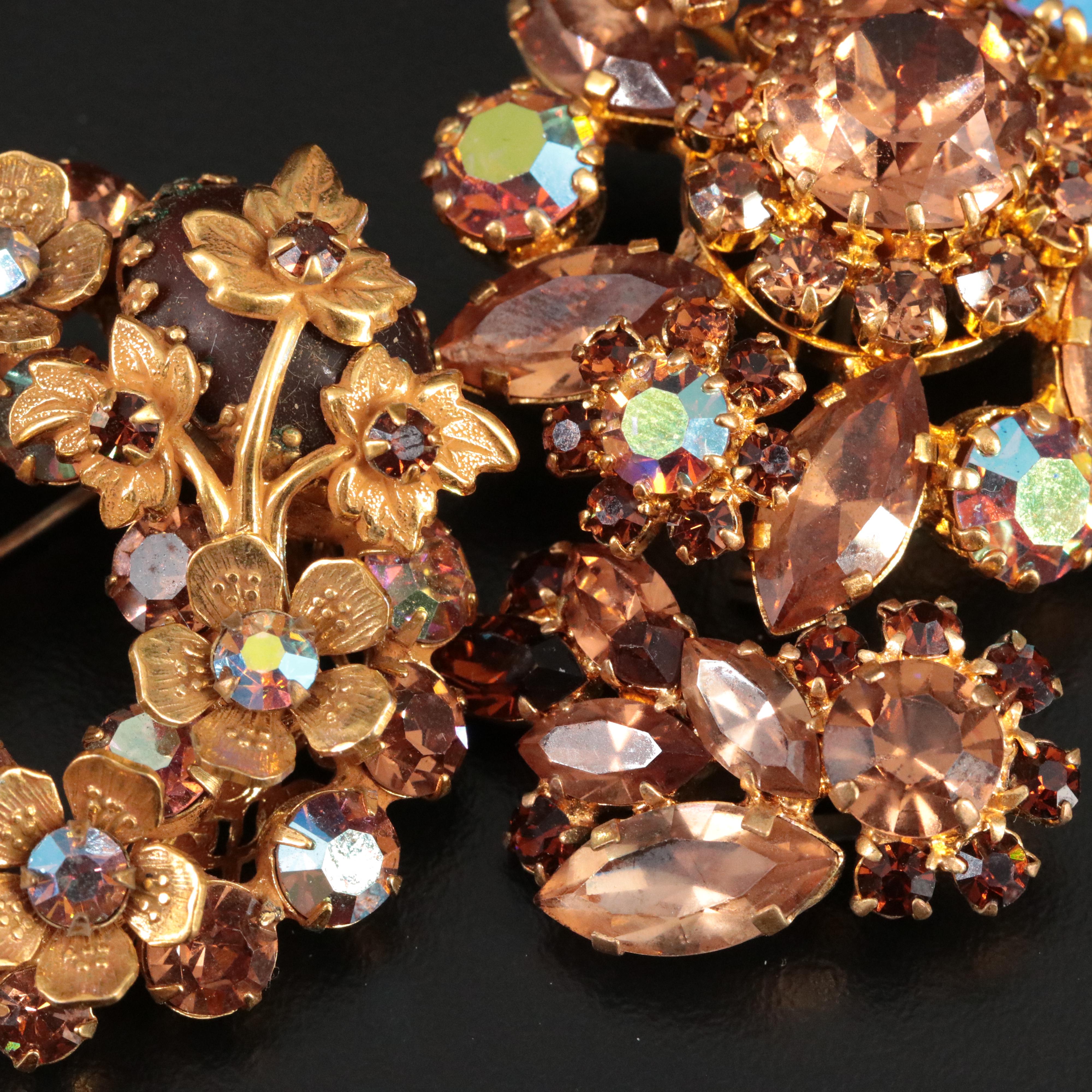 Vintage Jewelry with Amber, Rhinestone and Aurora Borealis Style