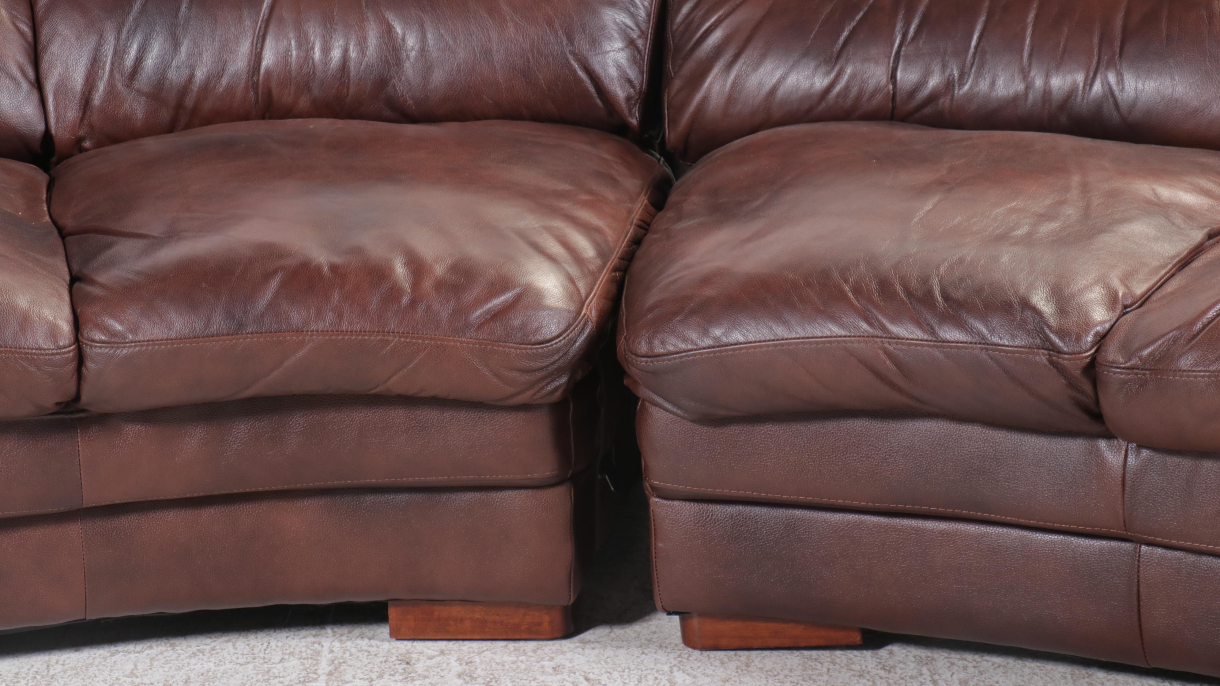 Curved Leather Sectional Sofa with Two Ottomans, 21st Century