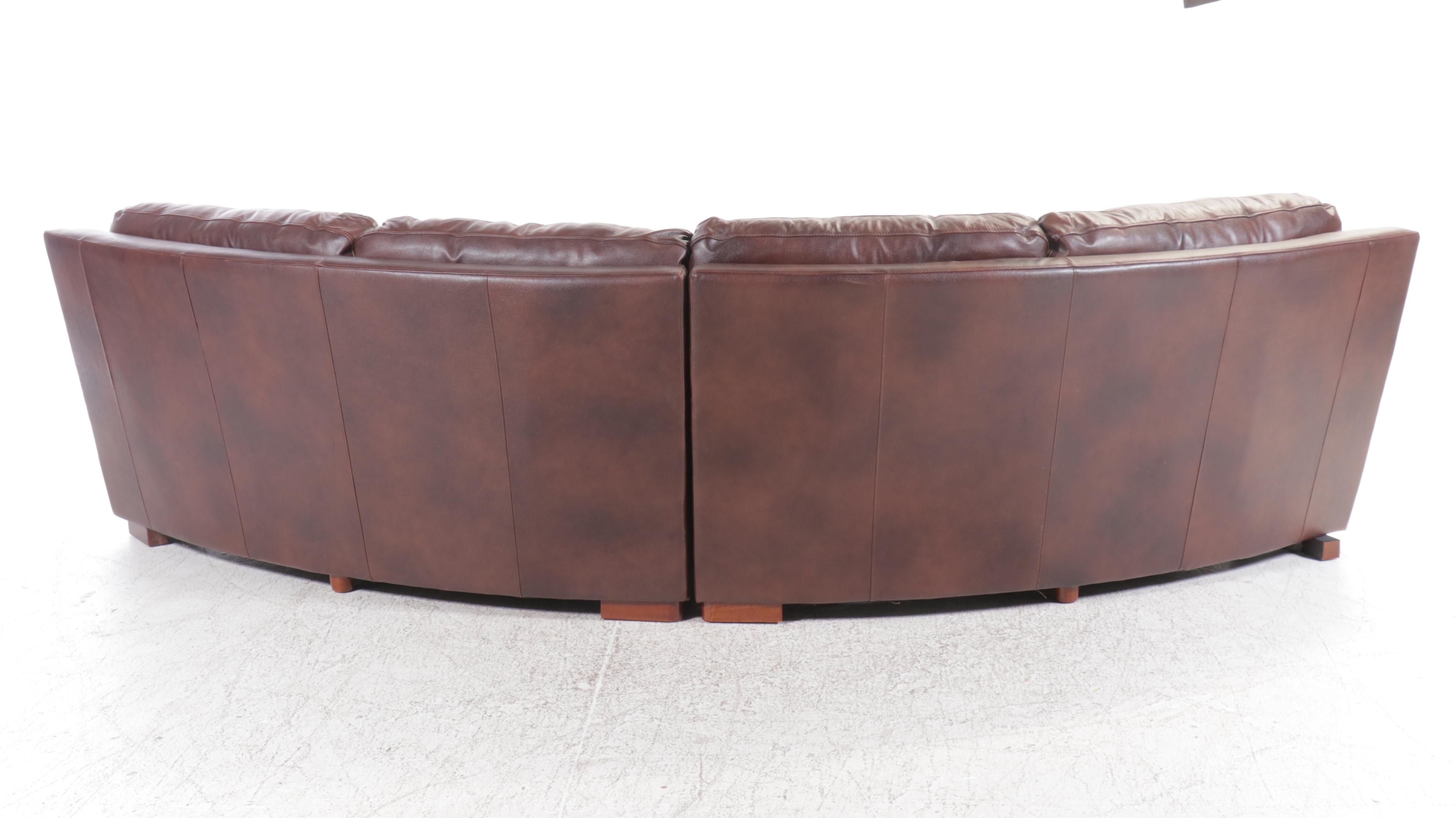 Curved Leather Sectional Sofa with Two Ottomans, 21st Century