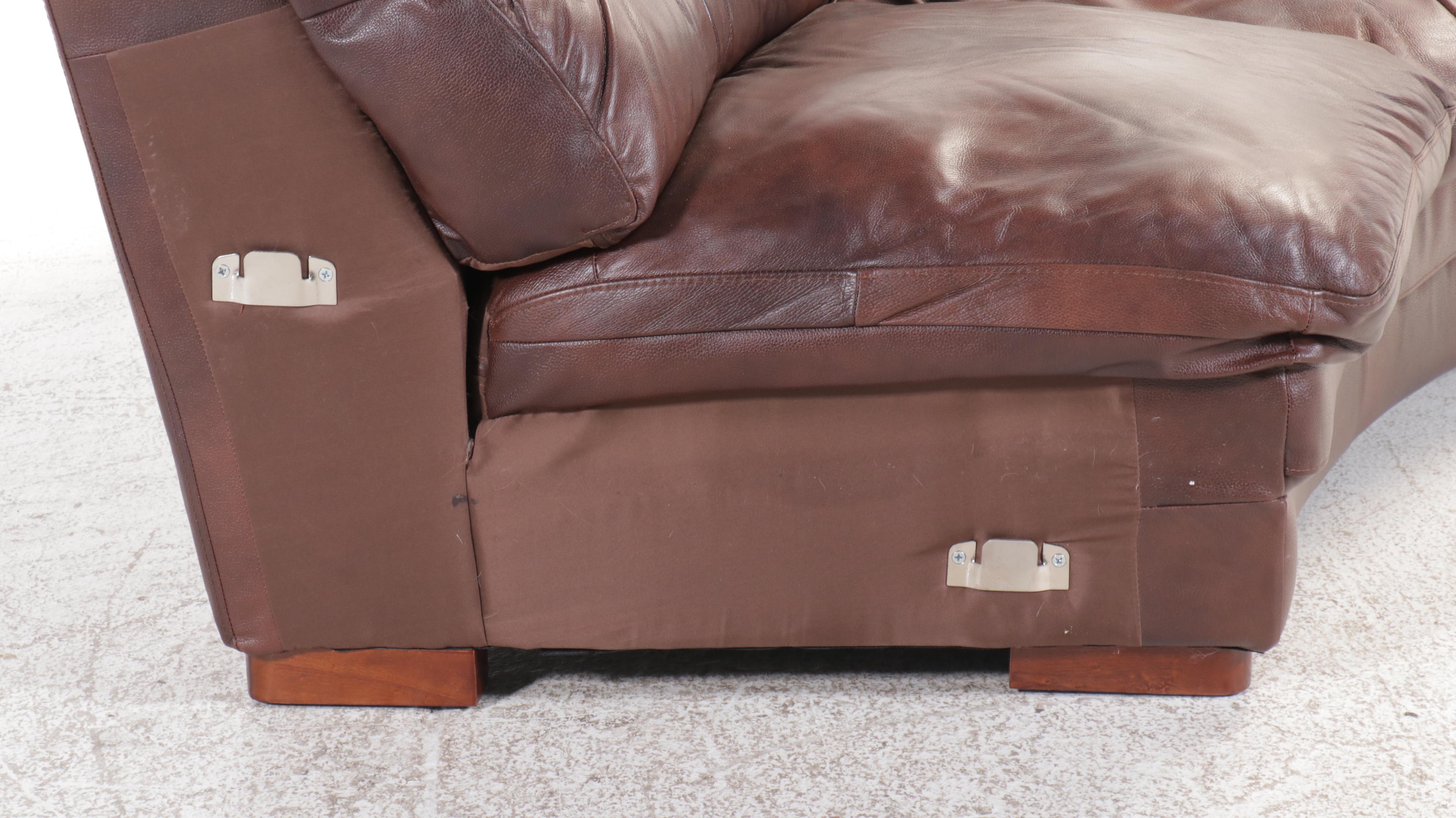 Curved Leather Sectional Sofa with Two Ottomans, 21st Century