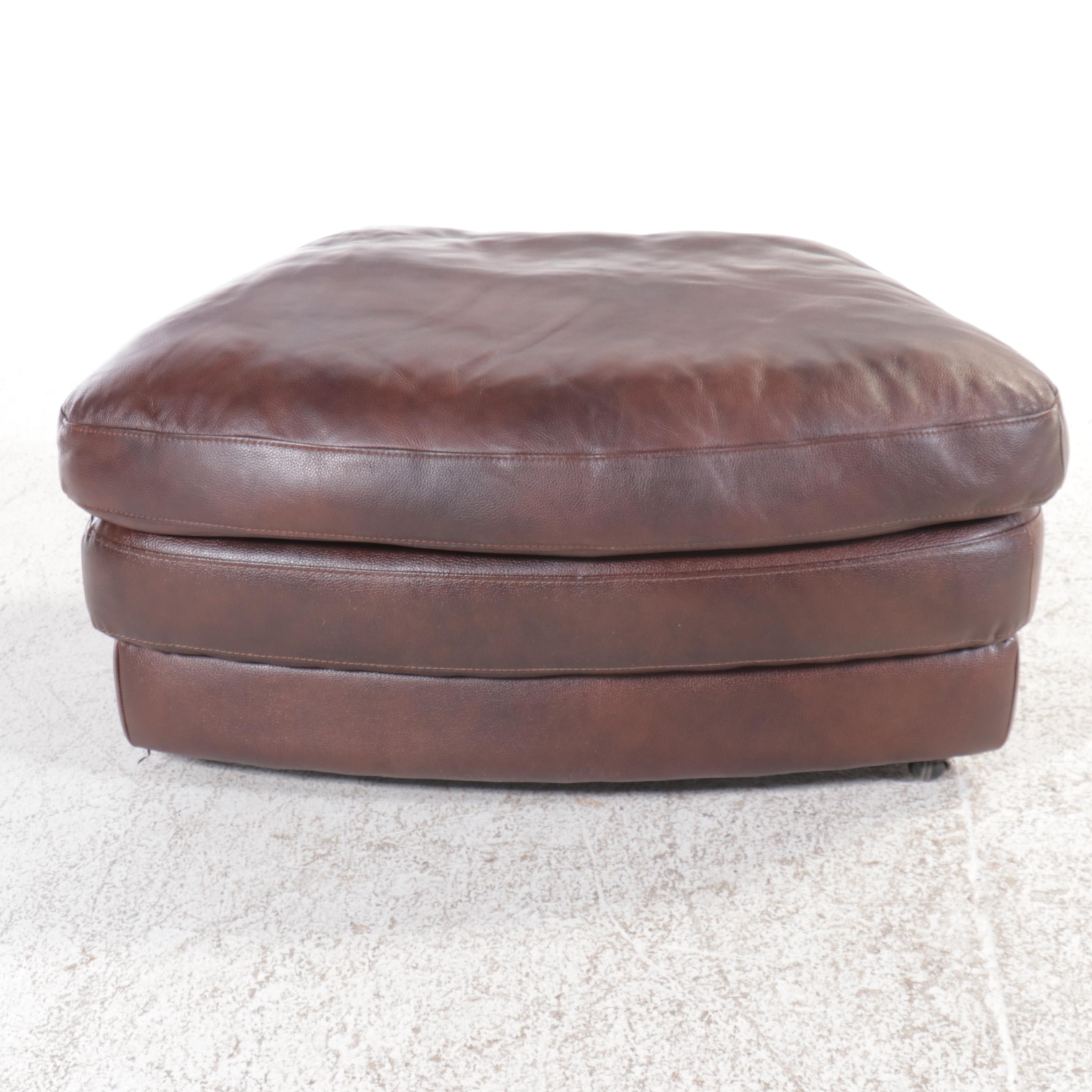 Curved Leather Sectional Sofa with Two Ottomans, 21st Century