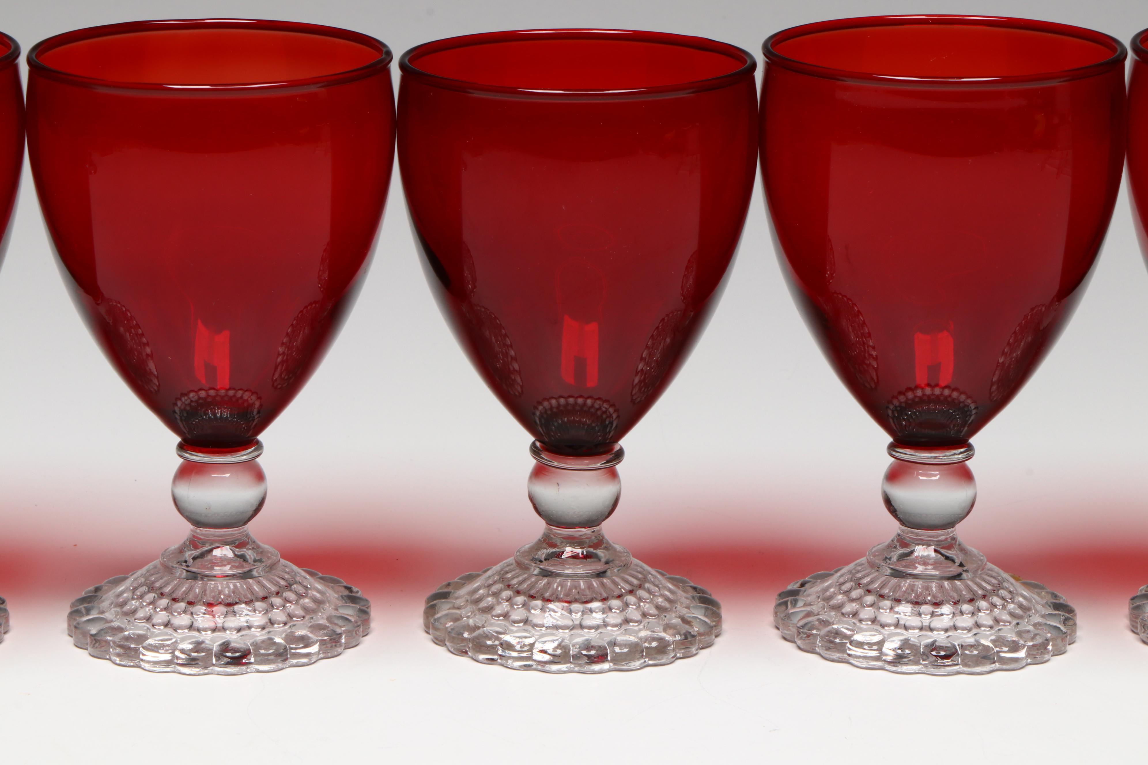 Tienshan Stoneware "Raspberry Social" Plates with Ruby Water Glasses