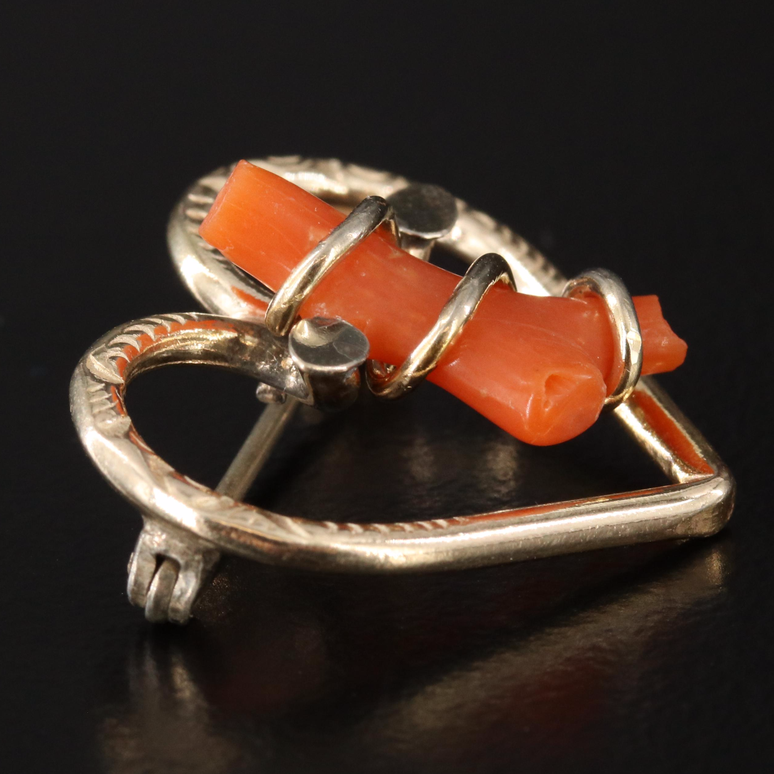Vintage Gold-Filled Coral Heart Pin
