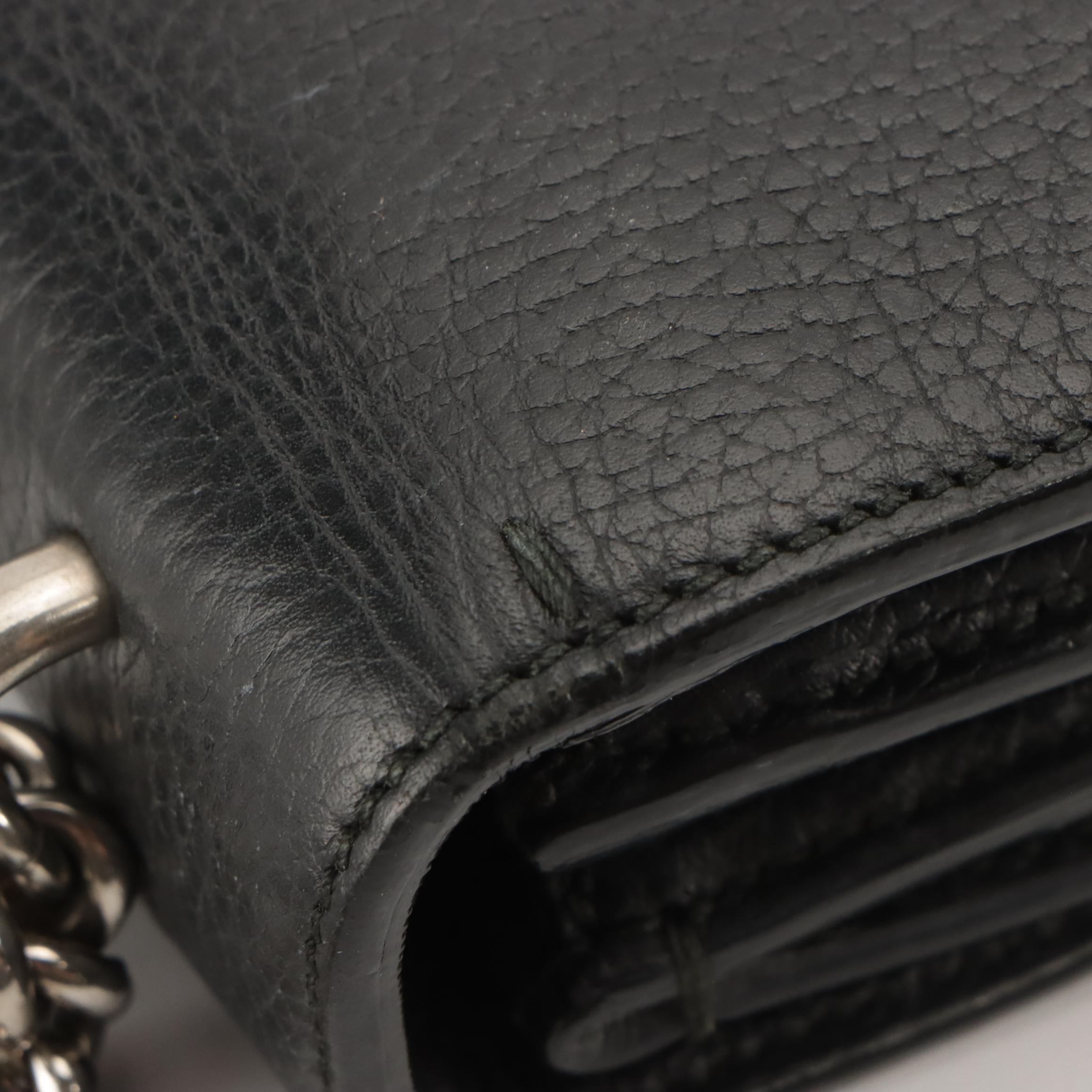 Gucci Medium Crystal Dionysus Shoulder Bag in Black Grained Leather