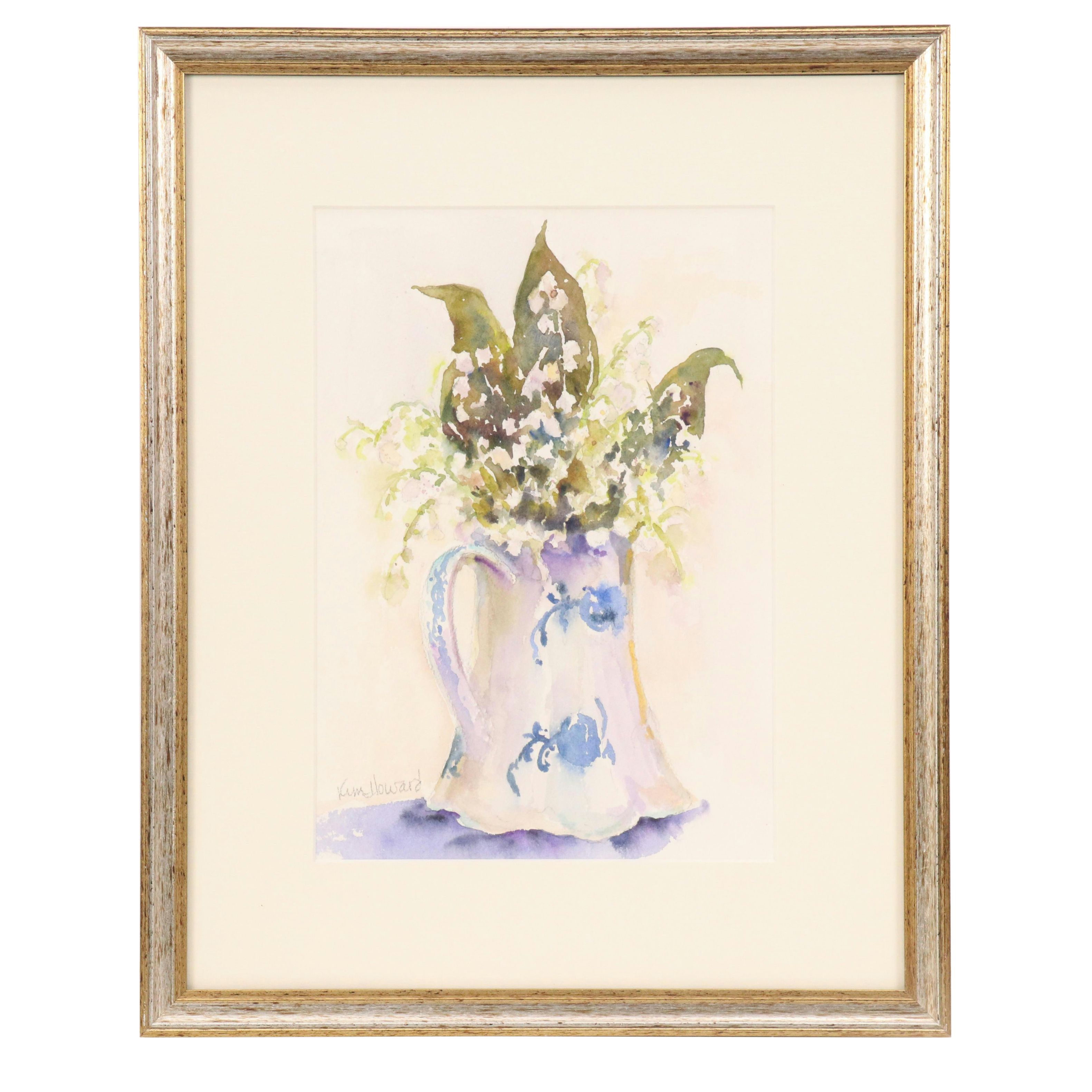 Kim F. Howard Floral Still Life Watercolor Painting "China Lilies"
