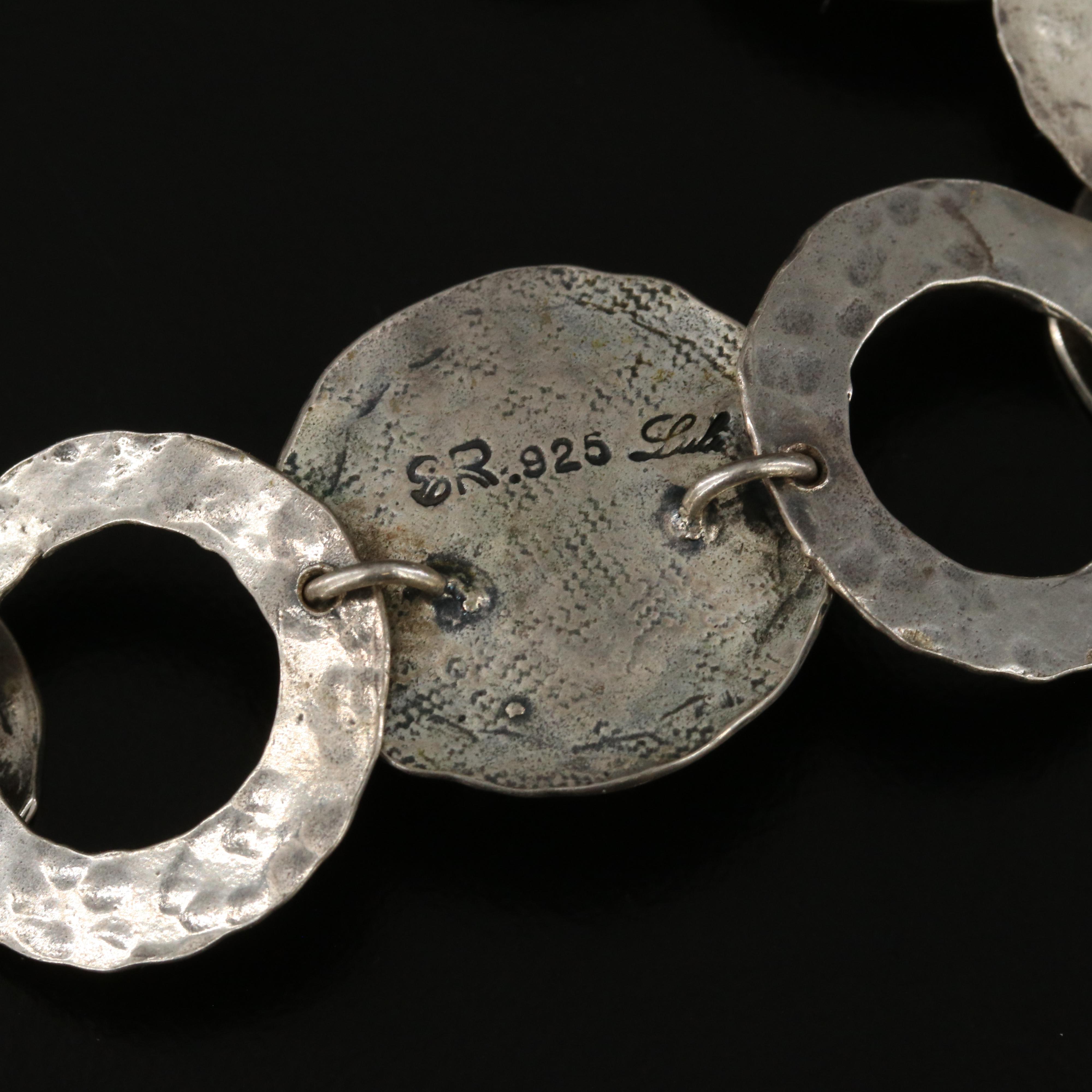 Luli of Israel Sterling Roman Style Glass and Hammered Link Bracelet