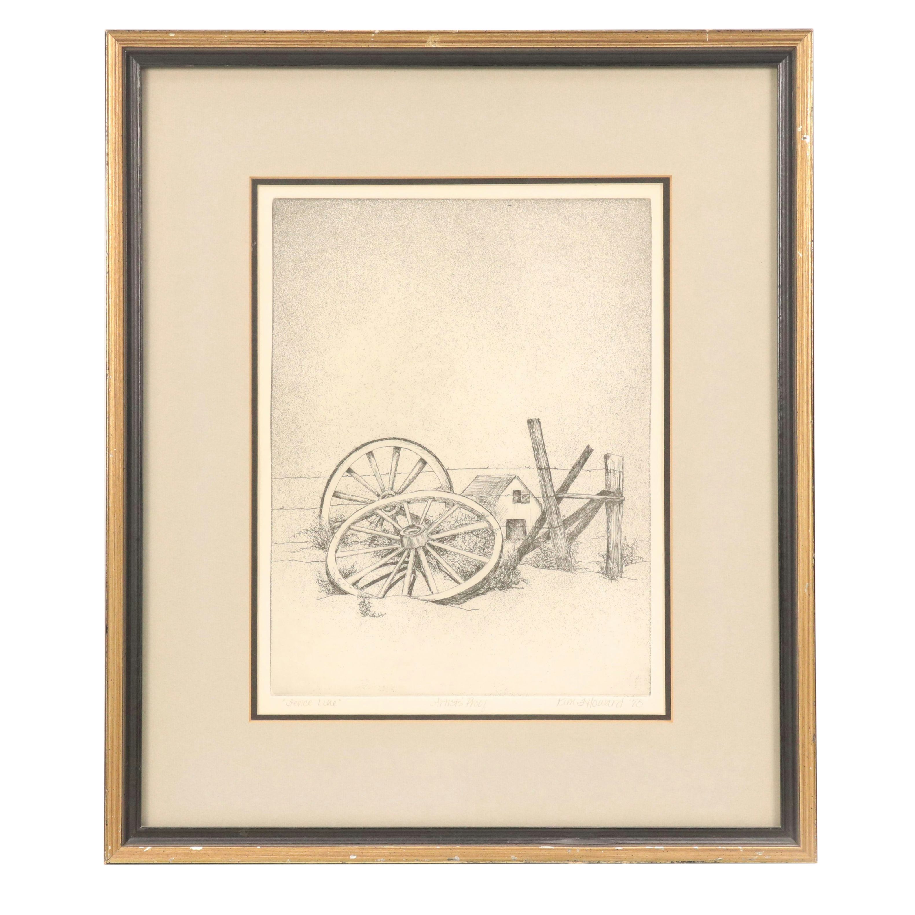 Kim F. Howard Etching "Fence Line," 1978