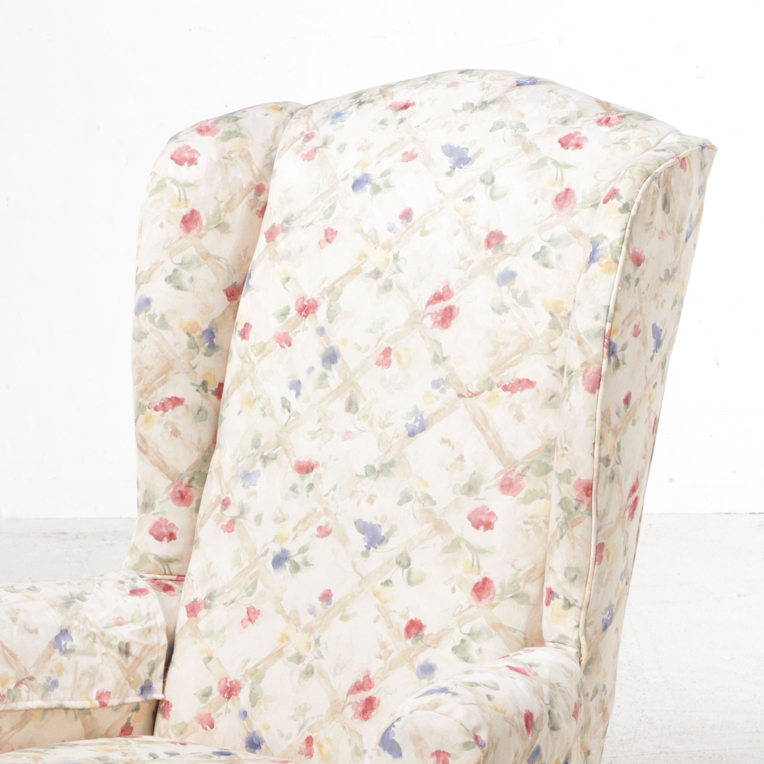 Pair of Queen Anne Style Upholstered Wingback Armchairs