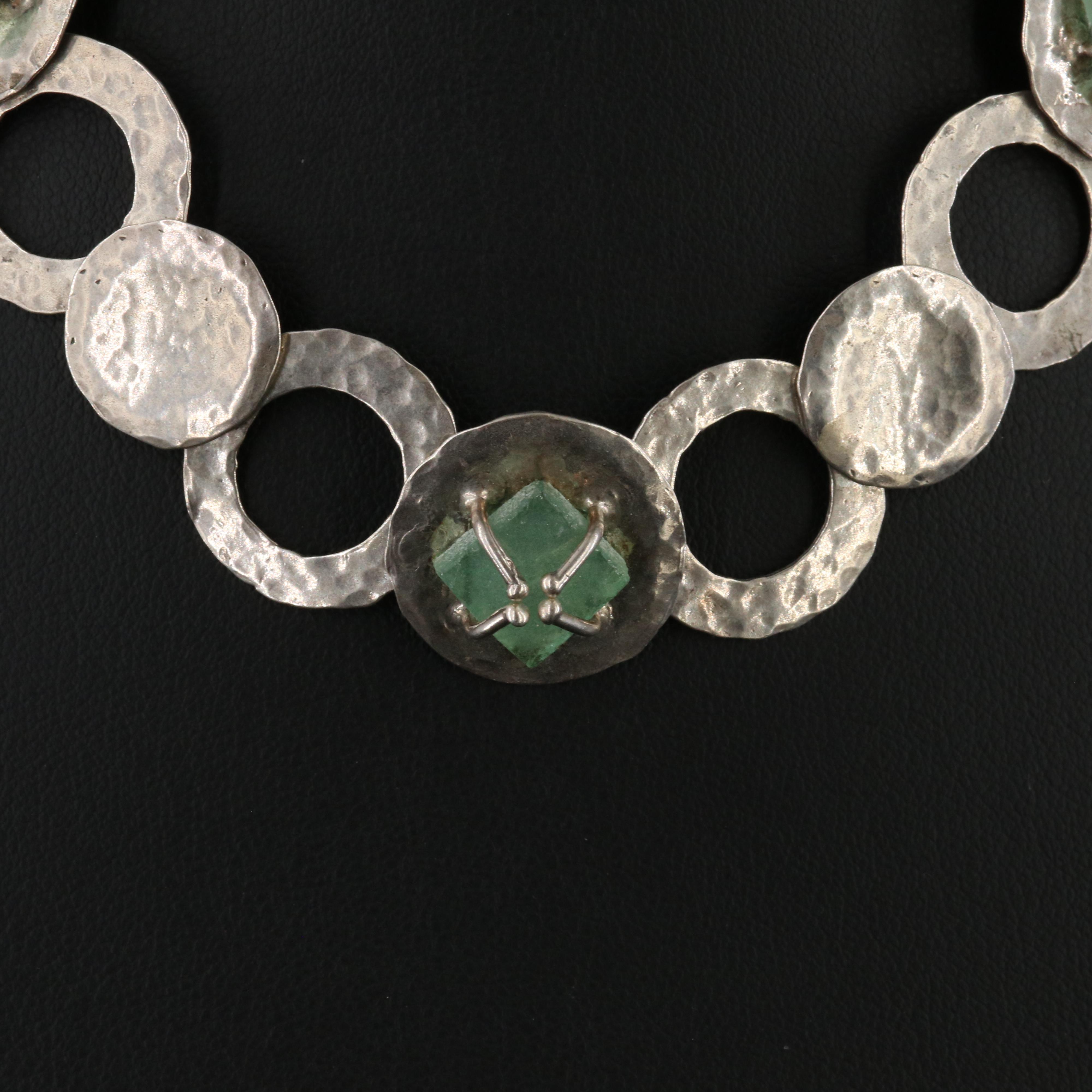 Luli of Israel Sterling Roman Style Glass and Hammered Link Necklace