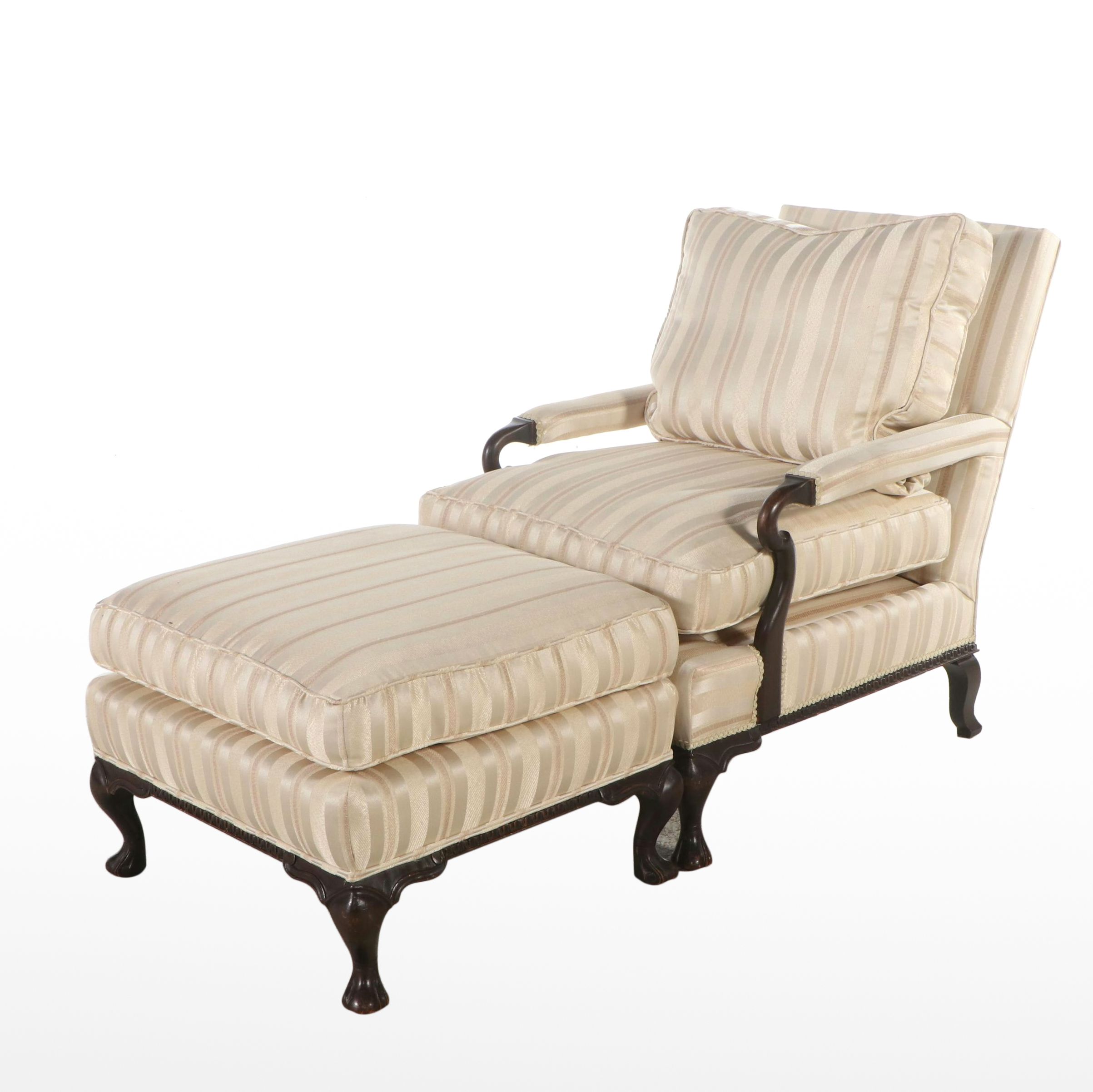 Striped Armchair with Ottoman