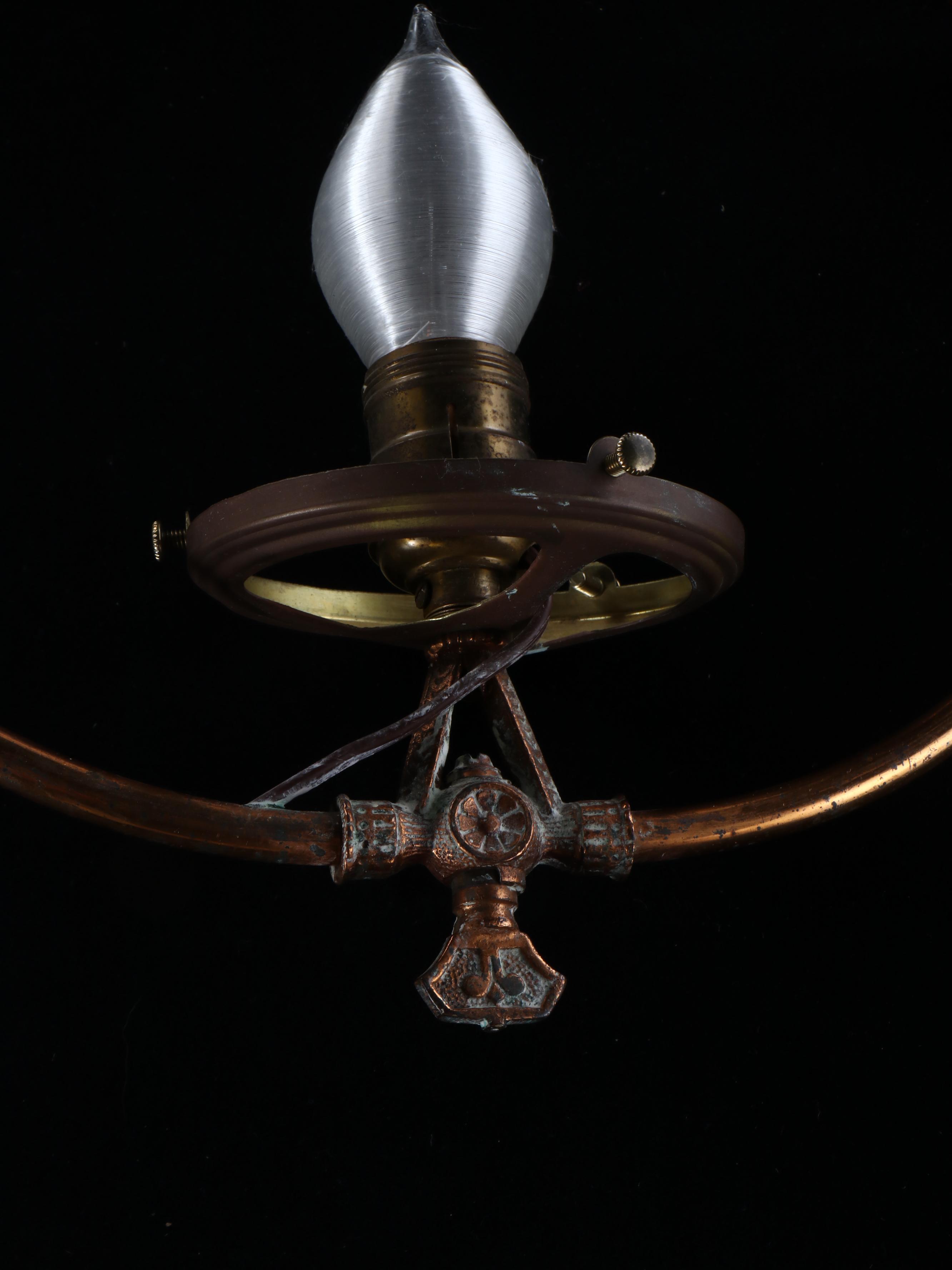 Victorian Style Brass and Satin Glass Pendants and Chandelier