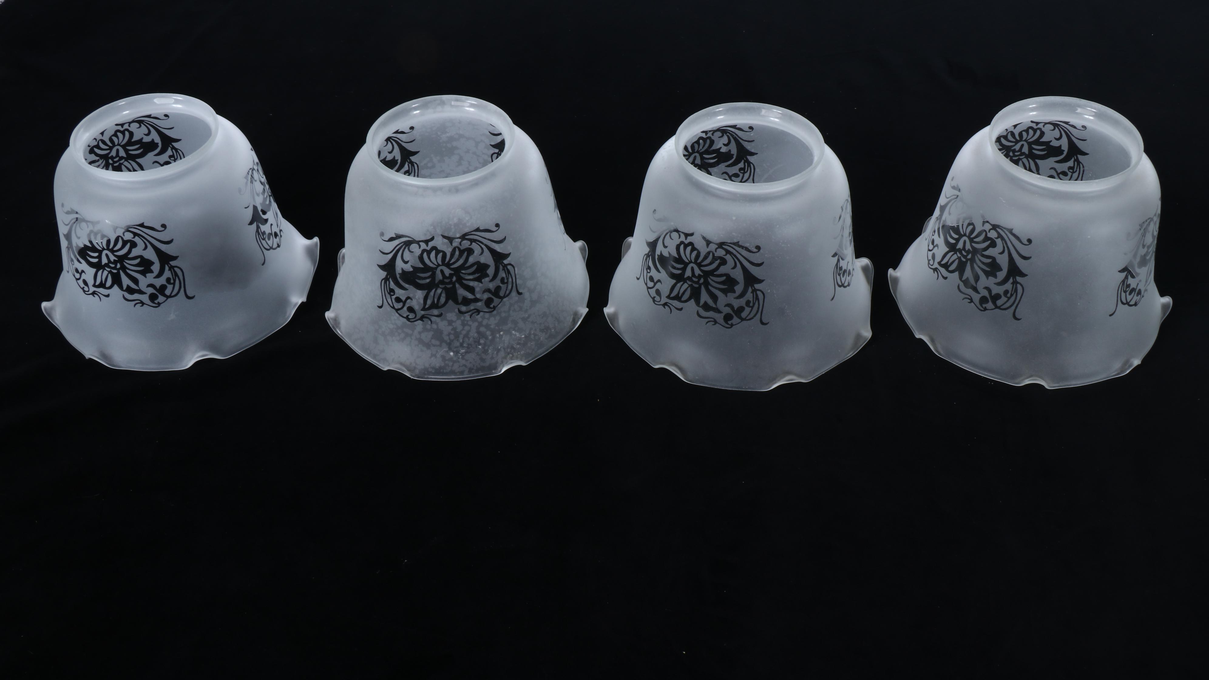 Victorian Style Brass and Satin Glass Pendants and Chandelier