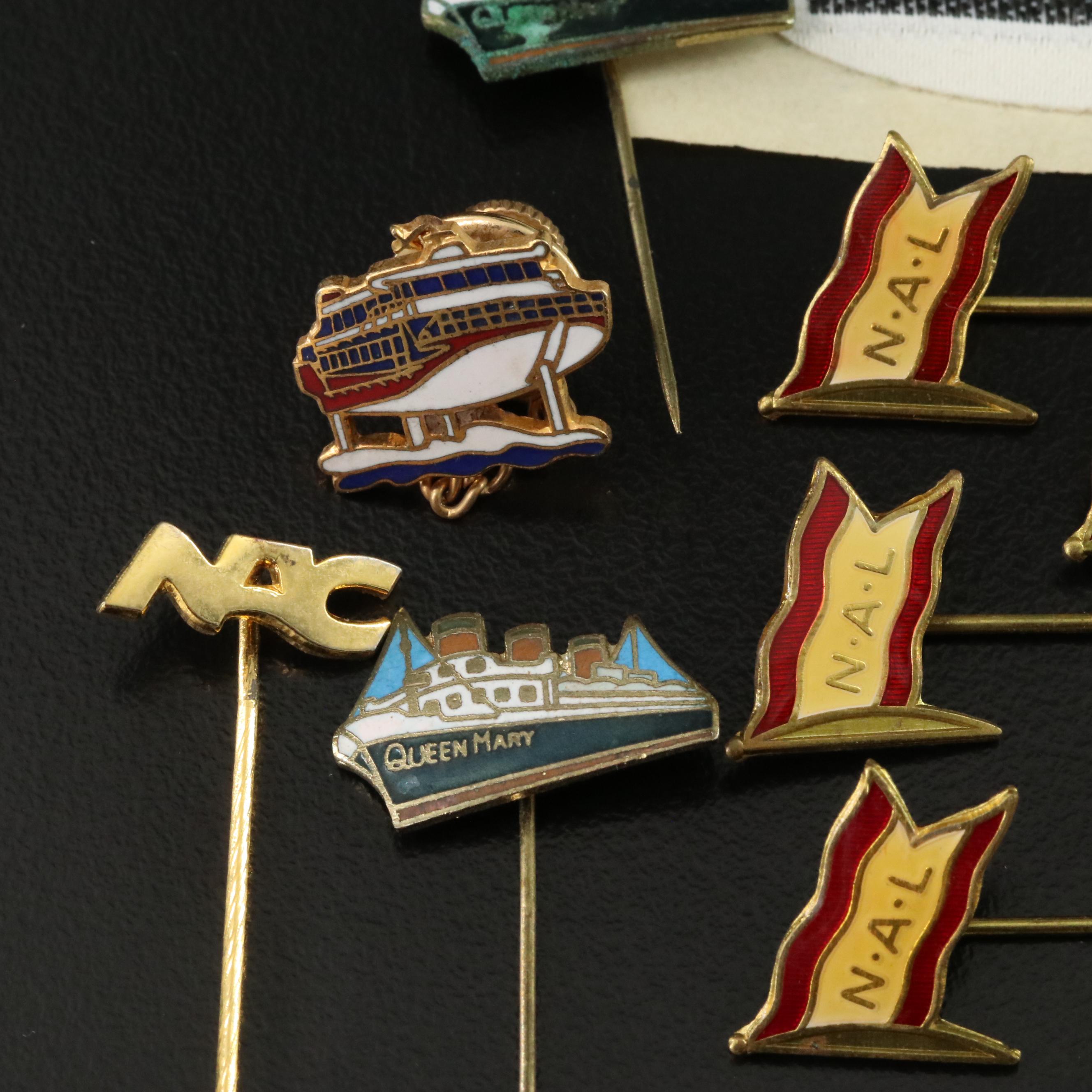 Collection of Souvenir Ship and Plane Pins, Pendants and Cufflinks