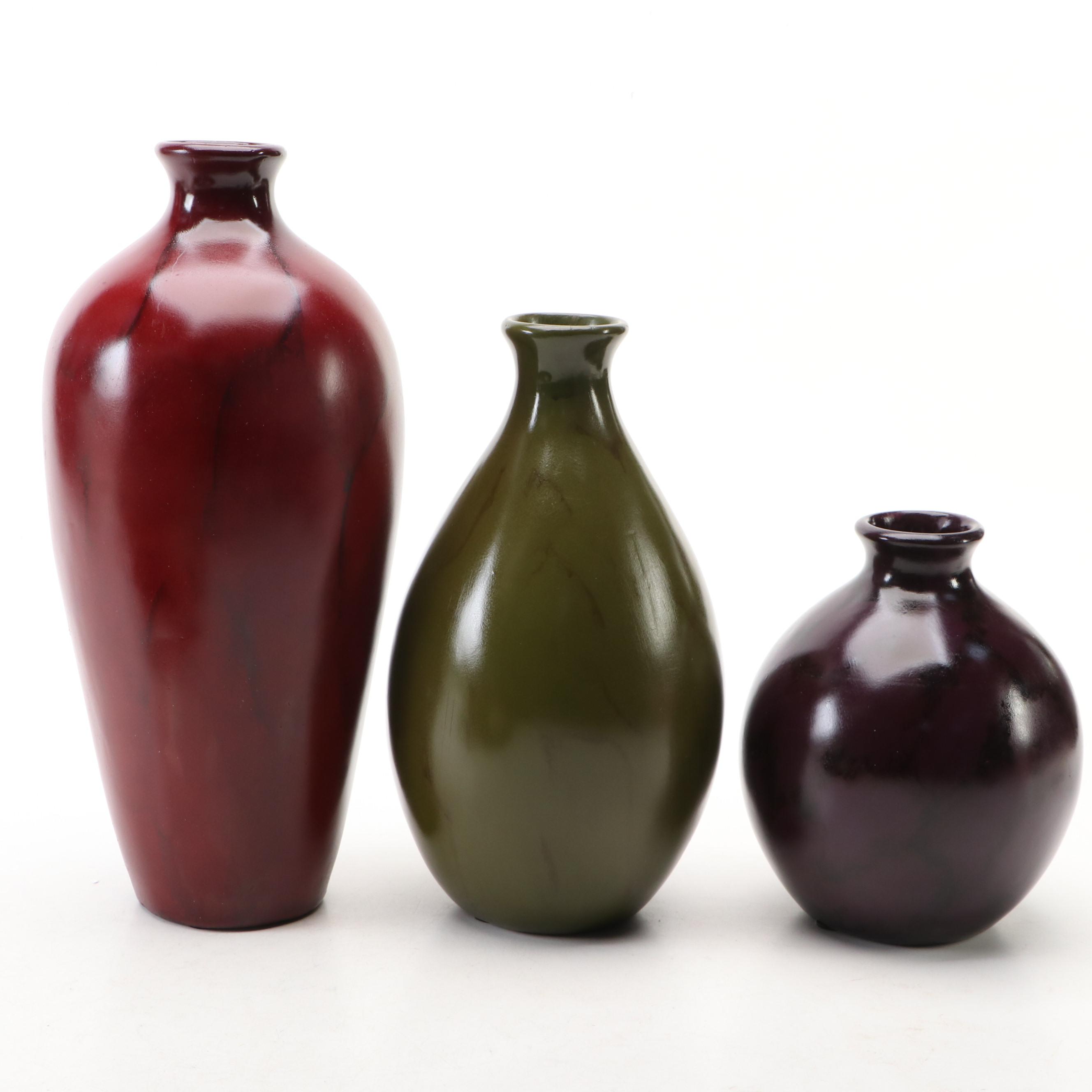 Contemporary Resin Vases with Chargers and Decorative Orbs