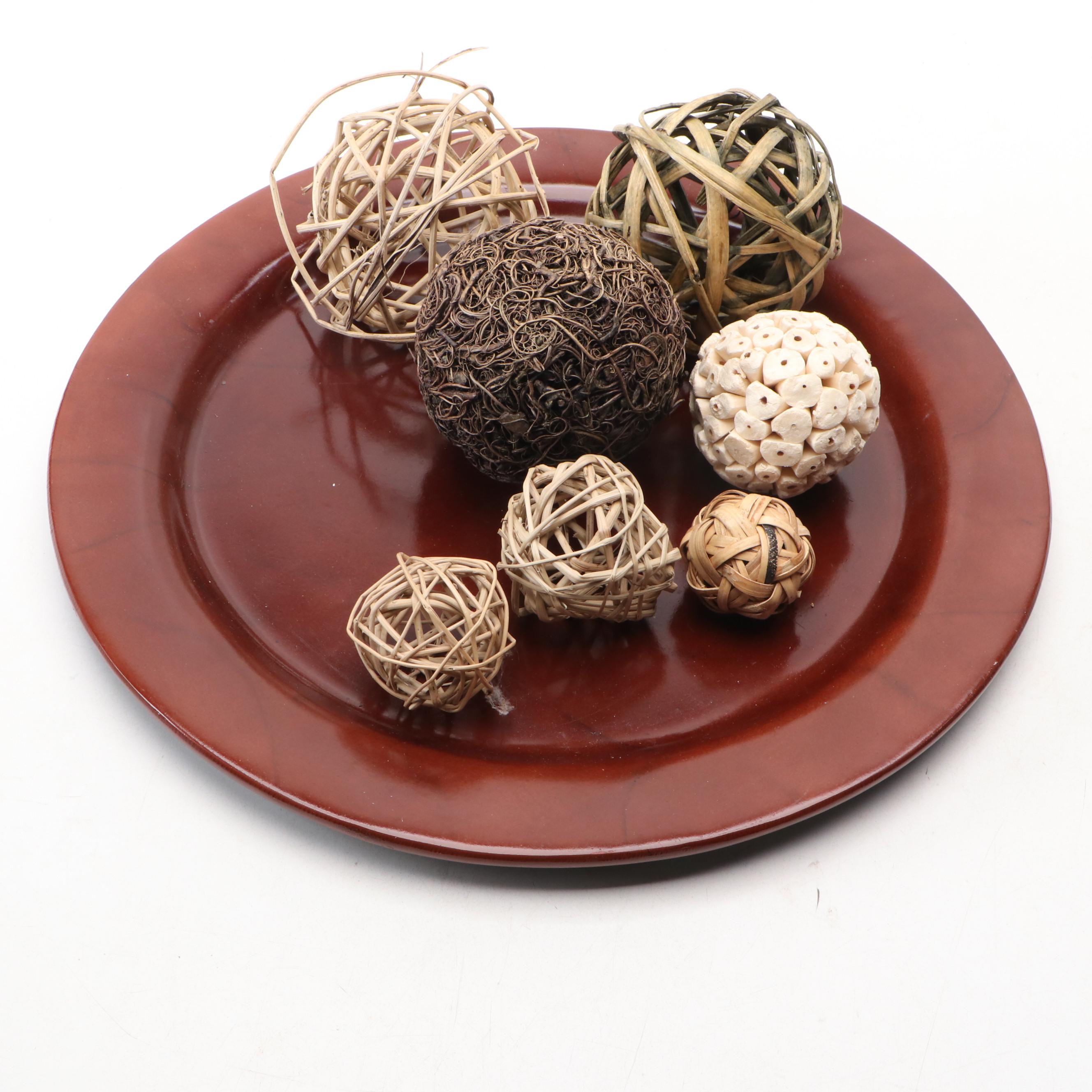 Contemporary Resin Vases with Chargers and Decorative Orbs