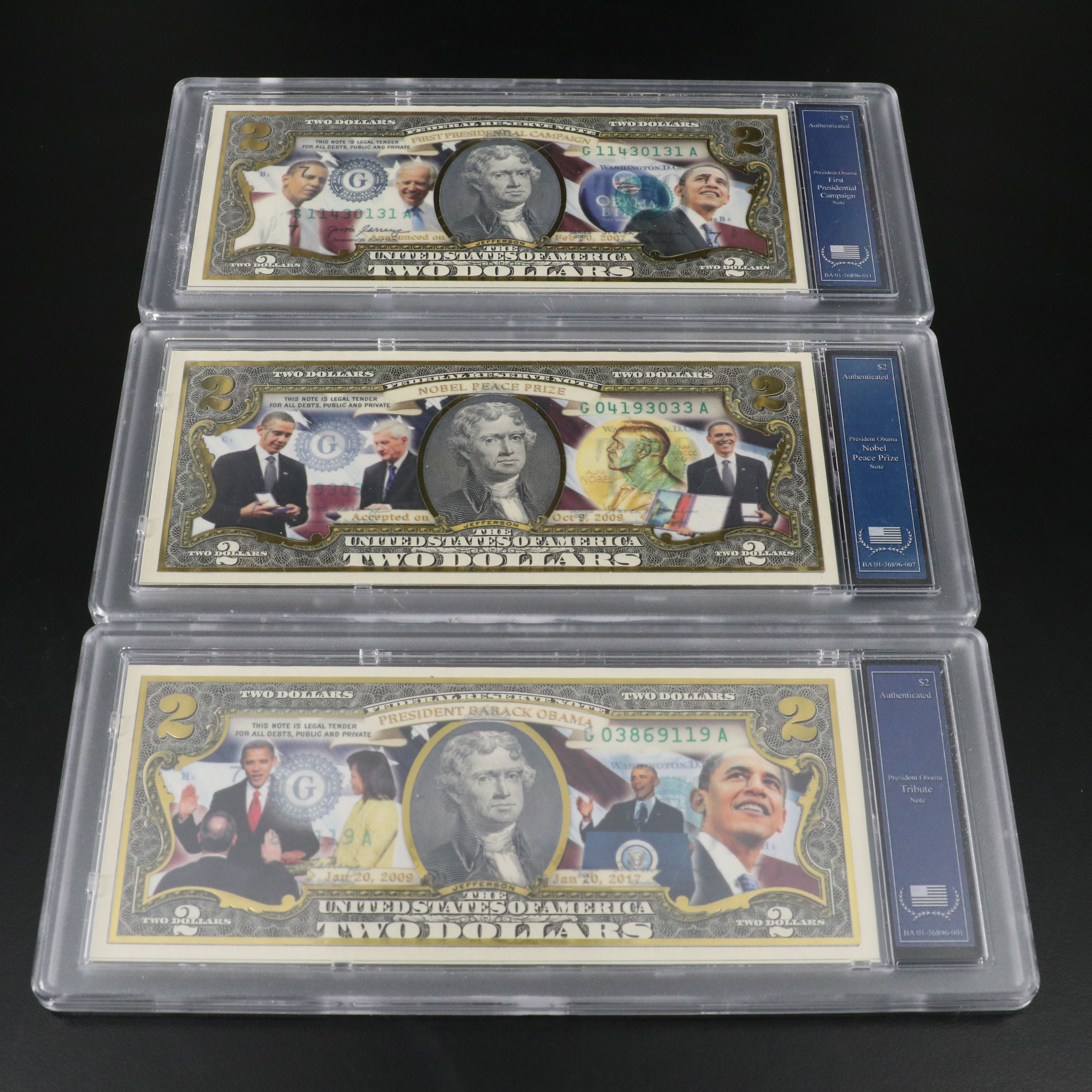 Collection of Twenty-Eight Obama Two Dollar Bills by the Bradford Exchange