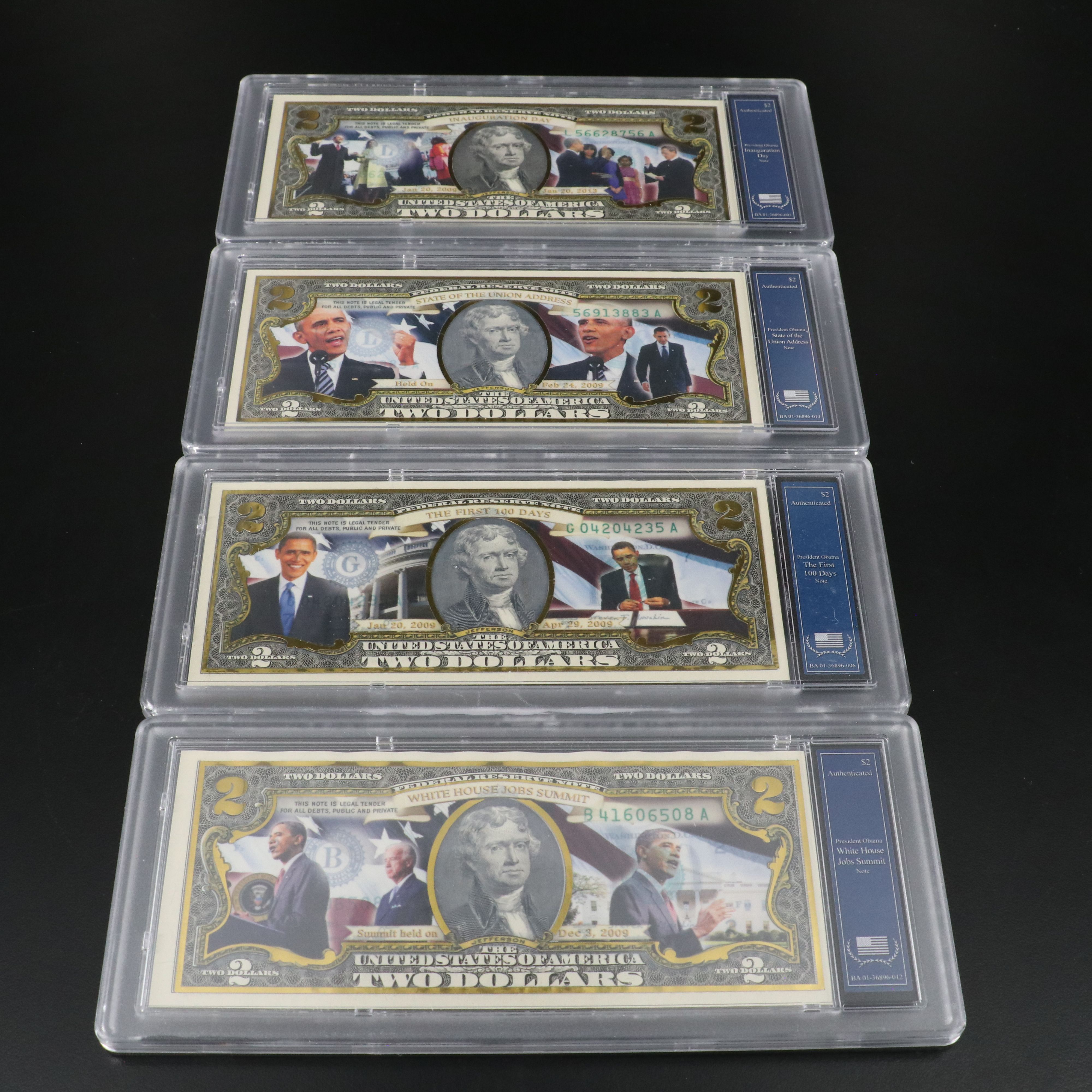 Collection of Twenty-Eight Obama Two Dollar Bills by the Bradford Exchange