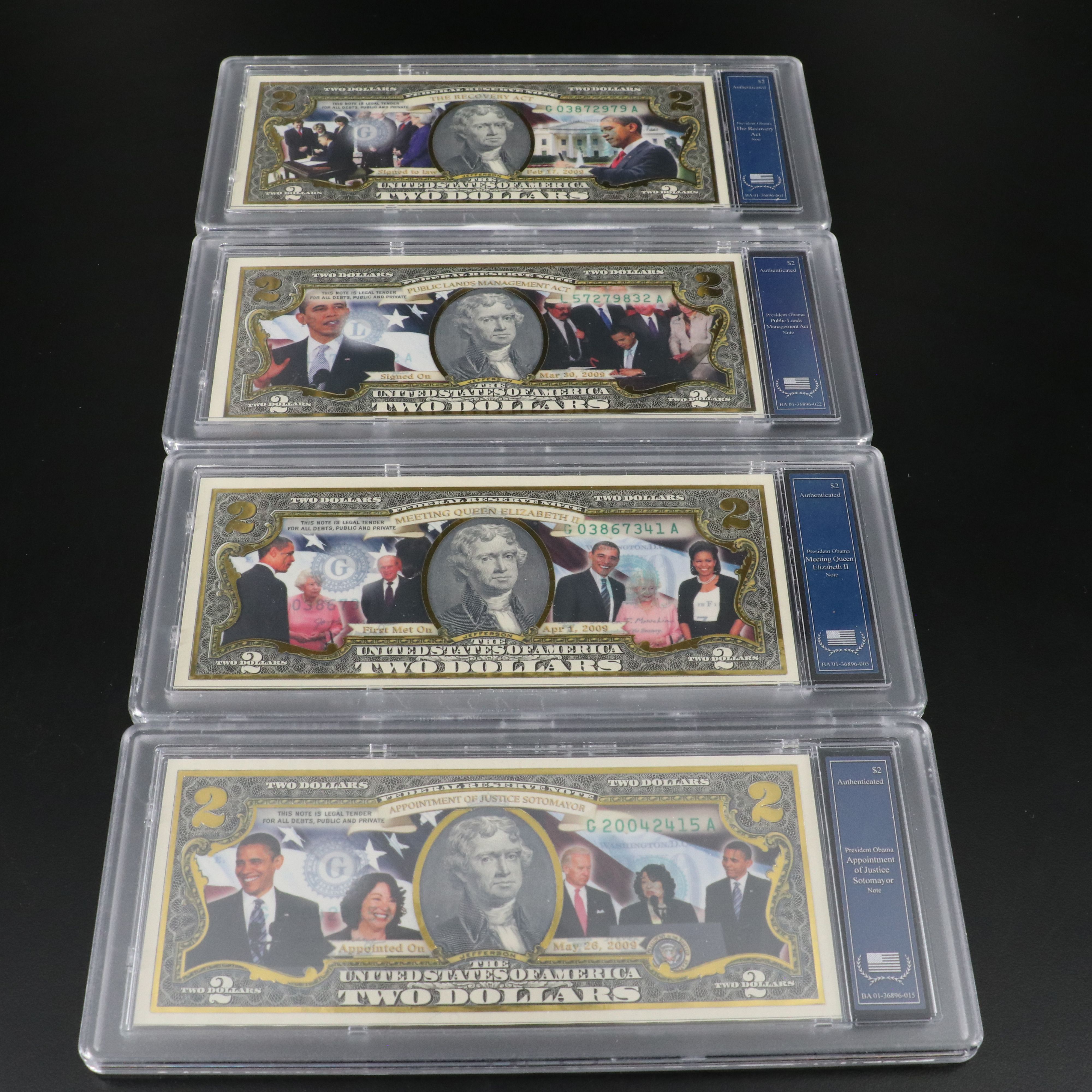 Collection of Twenty-Eight Obama Two Dollar Bills by the Bradford Exchange