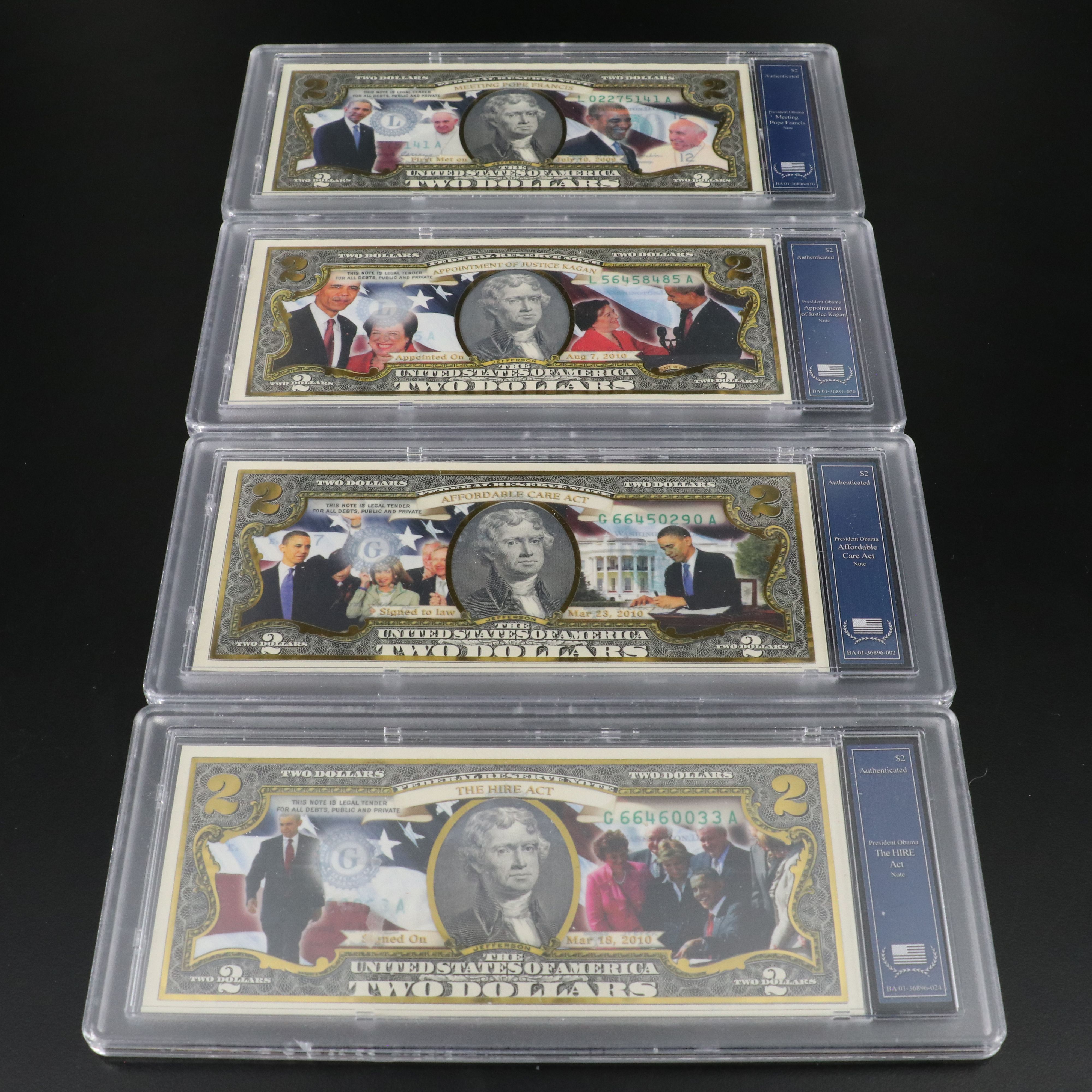 Collection of Twenty-Eight Obama Two Dollar Bills by the Bradford Exchange
