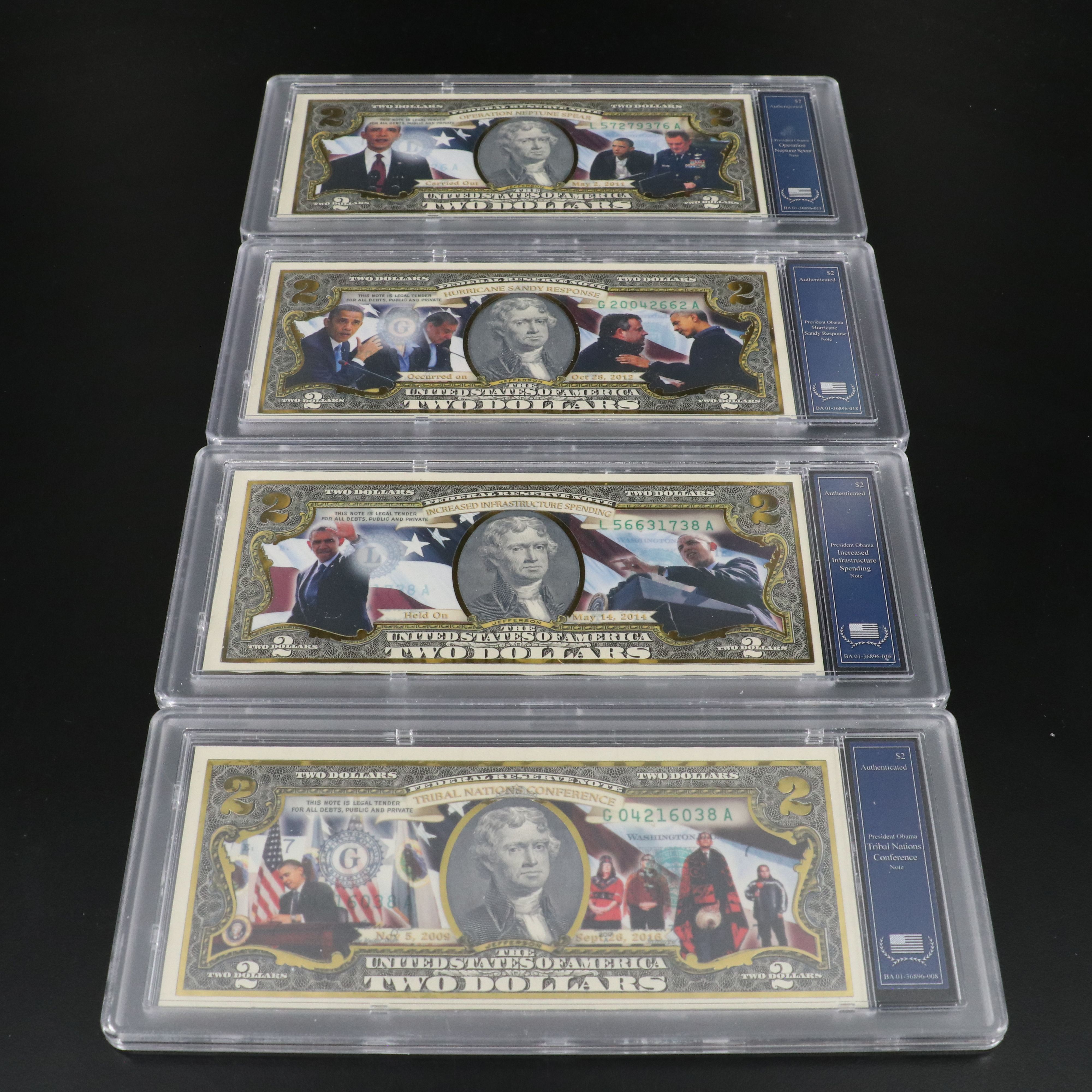 Collection of Twenty-Eight Obama Two Dollar Bills by the Bradford Exchange