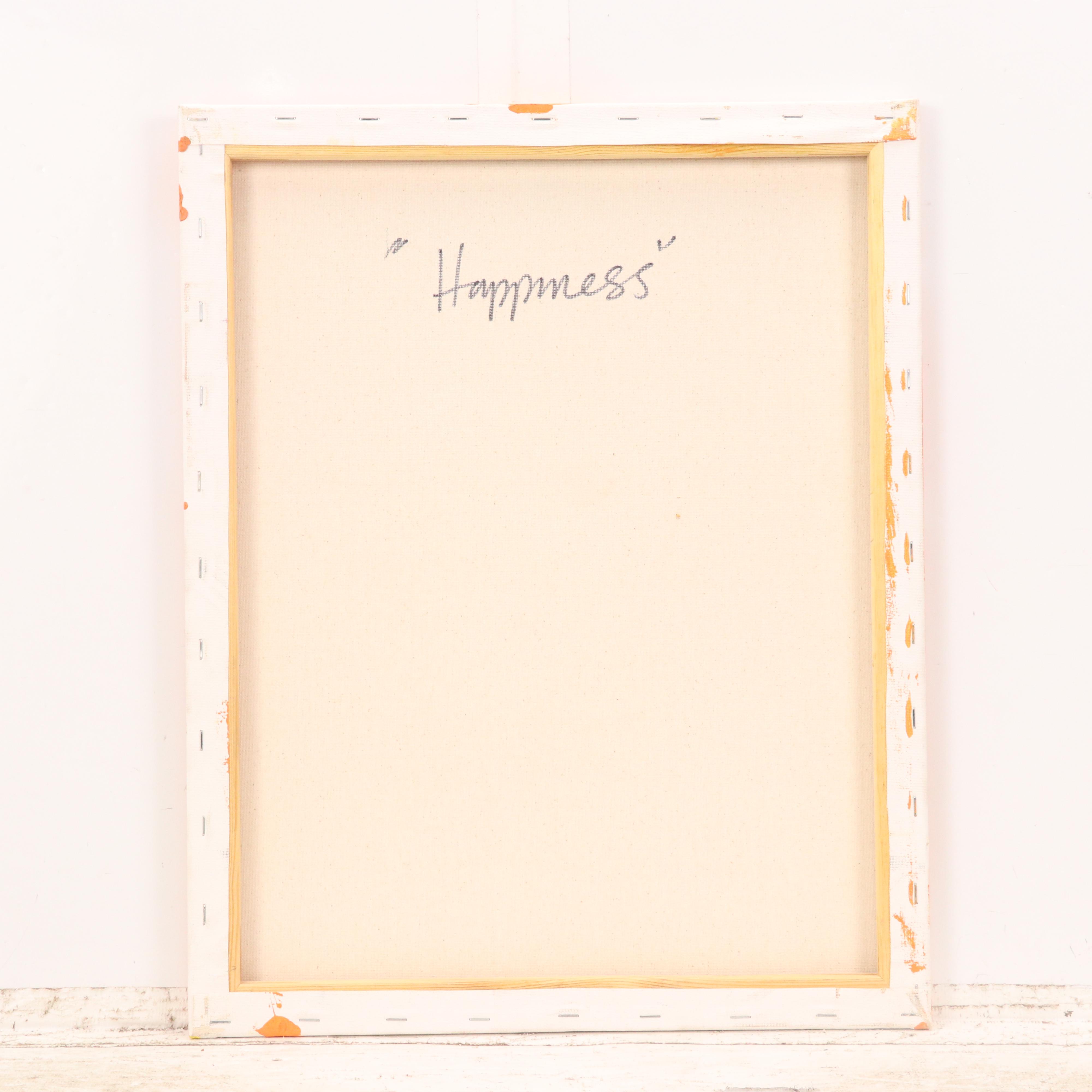 Abiola Idowu Neo-Expressionist Style Mixed Media Painting "Happiness"