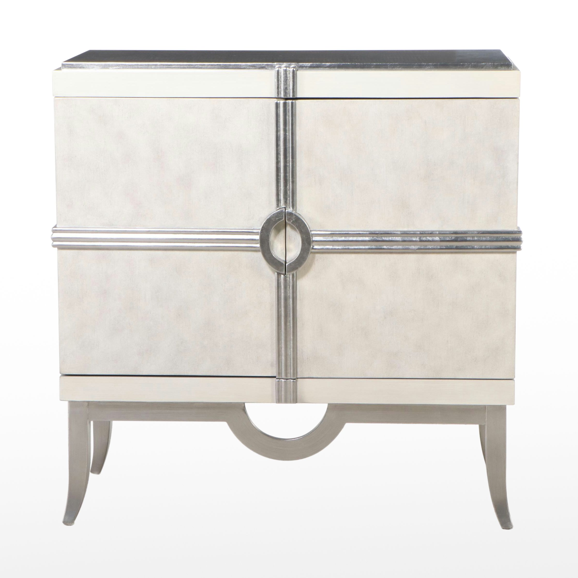 Artmax Modern Painted Silver Bar Cabinet with Wine Storage, 21st Century