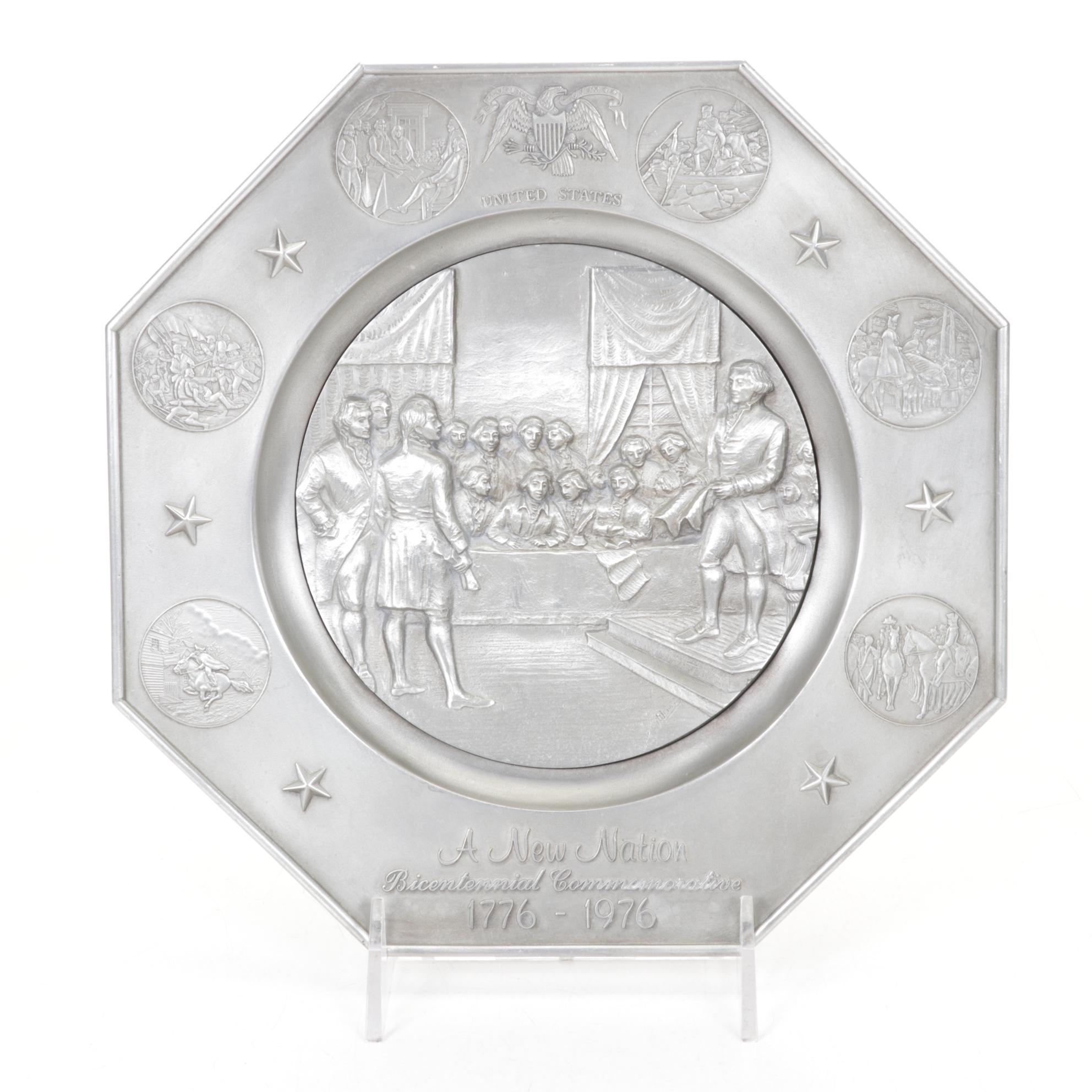 Pewter Bicentennial Commemorative Plate & Candle Holders