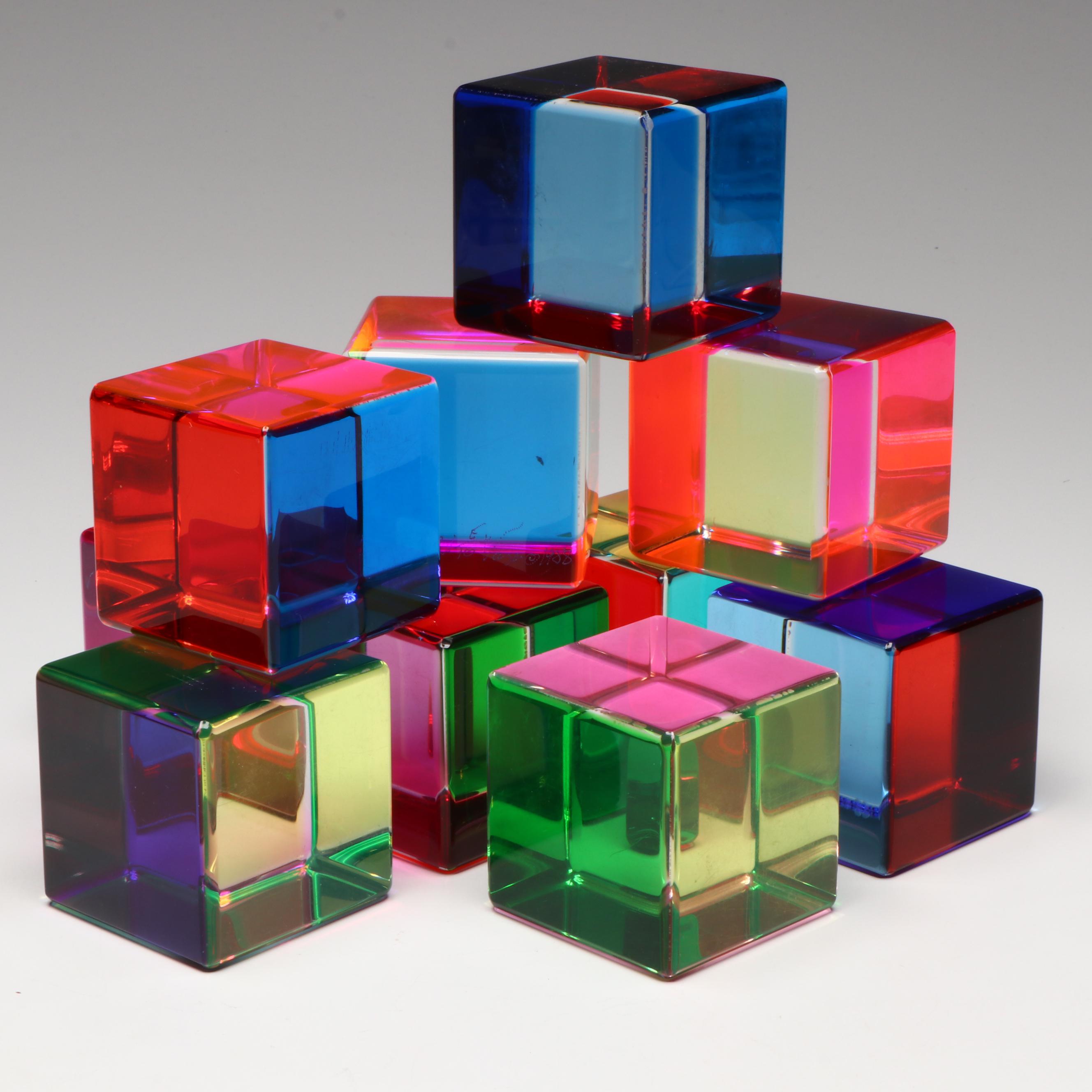 Vasa Velizar Mihich Signed Multicolor Acrylic Cubes, 1988