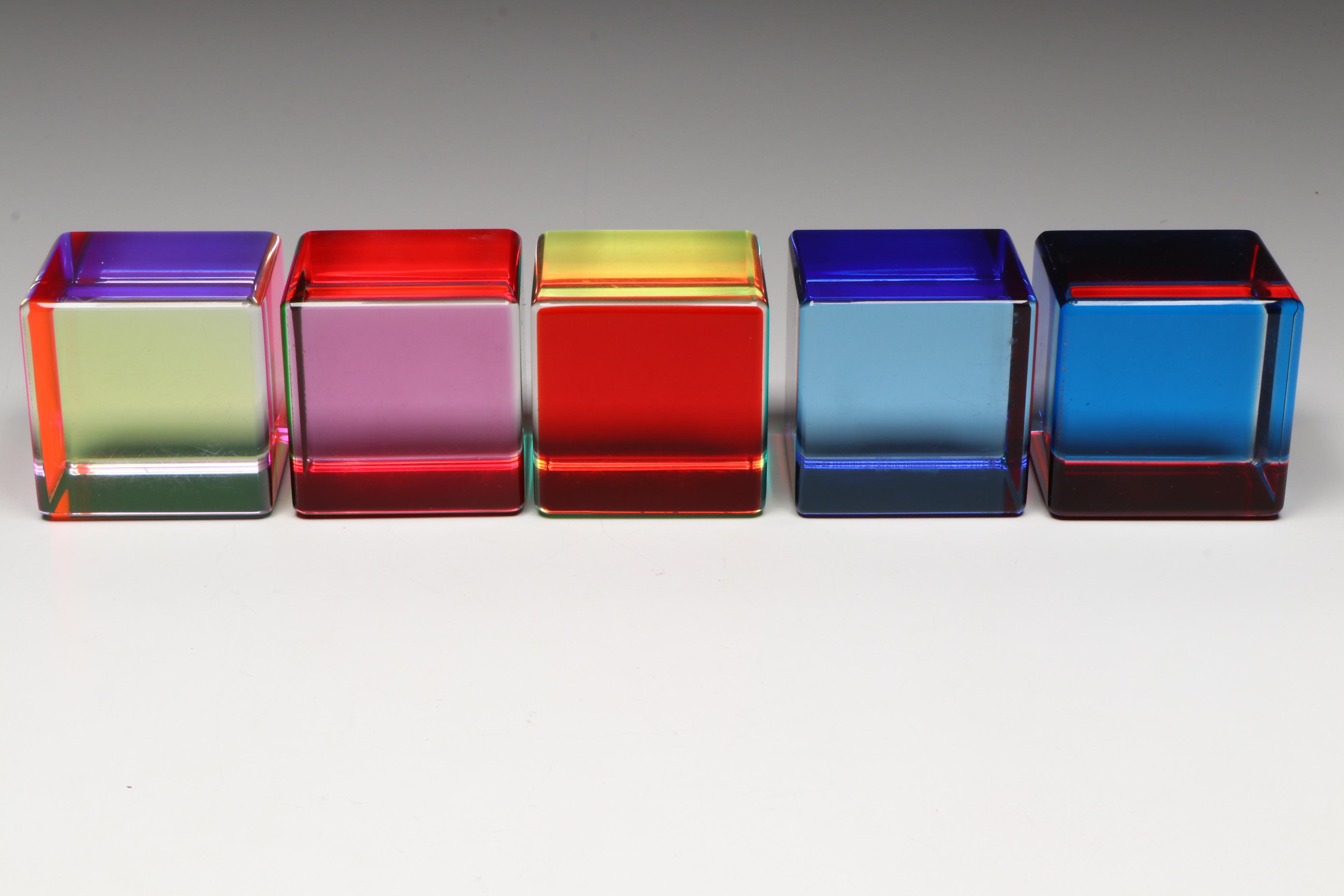 Vasa Velizar Mihich Signed Multicolor Acrylic Cubes, 1988