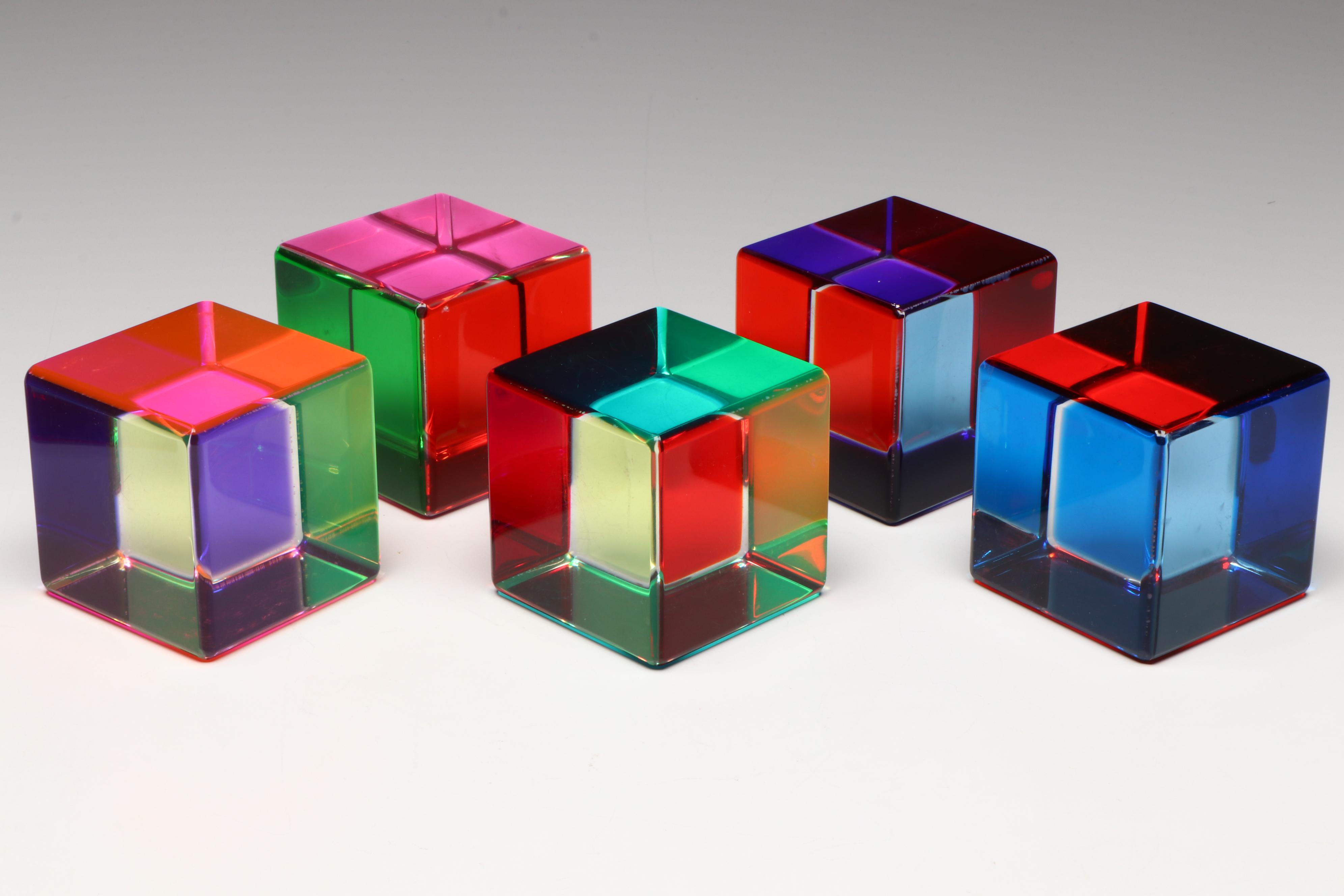 Vasa Velizar Mihich Signed Multicolor Acrylic Cubes, 1988