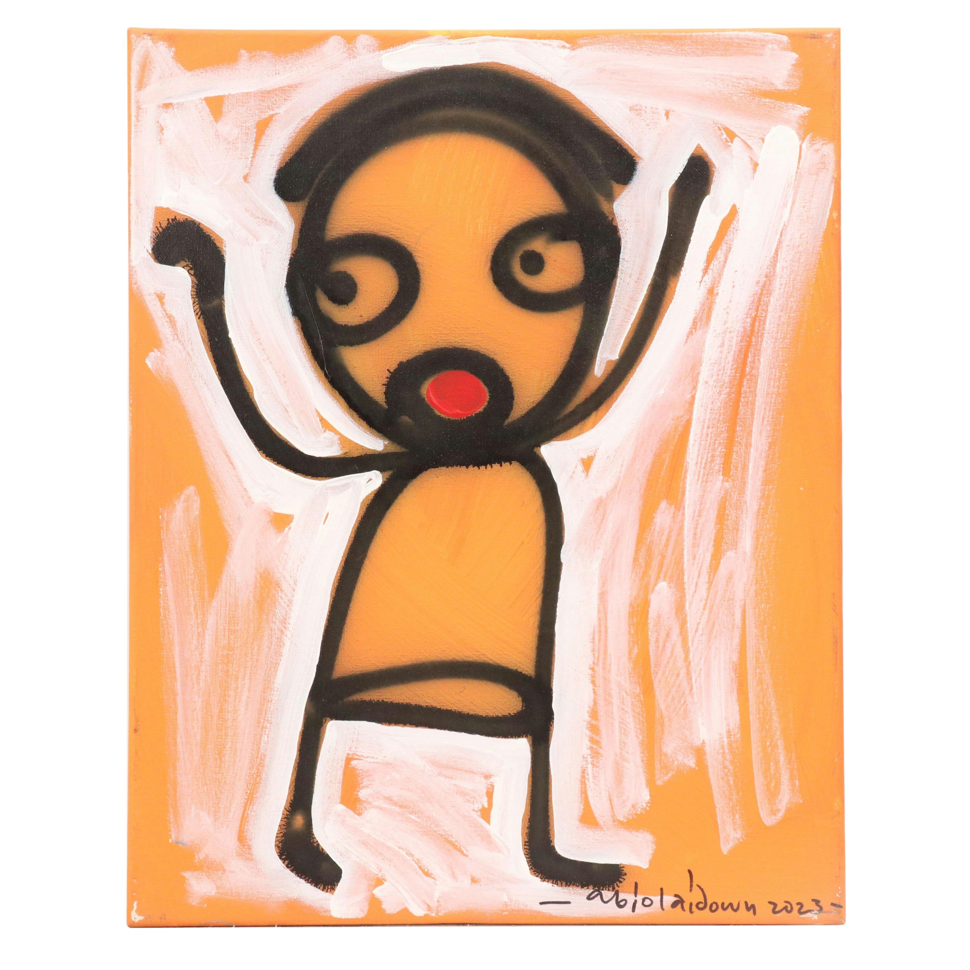 Abiola Idowu Neo-Expressionist Style Mixed Media Painting "Happiness"