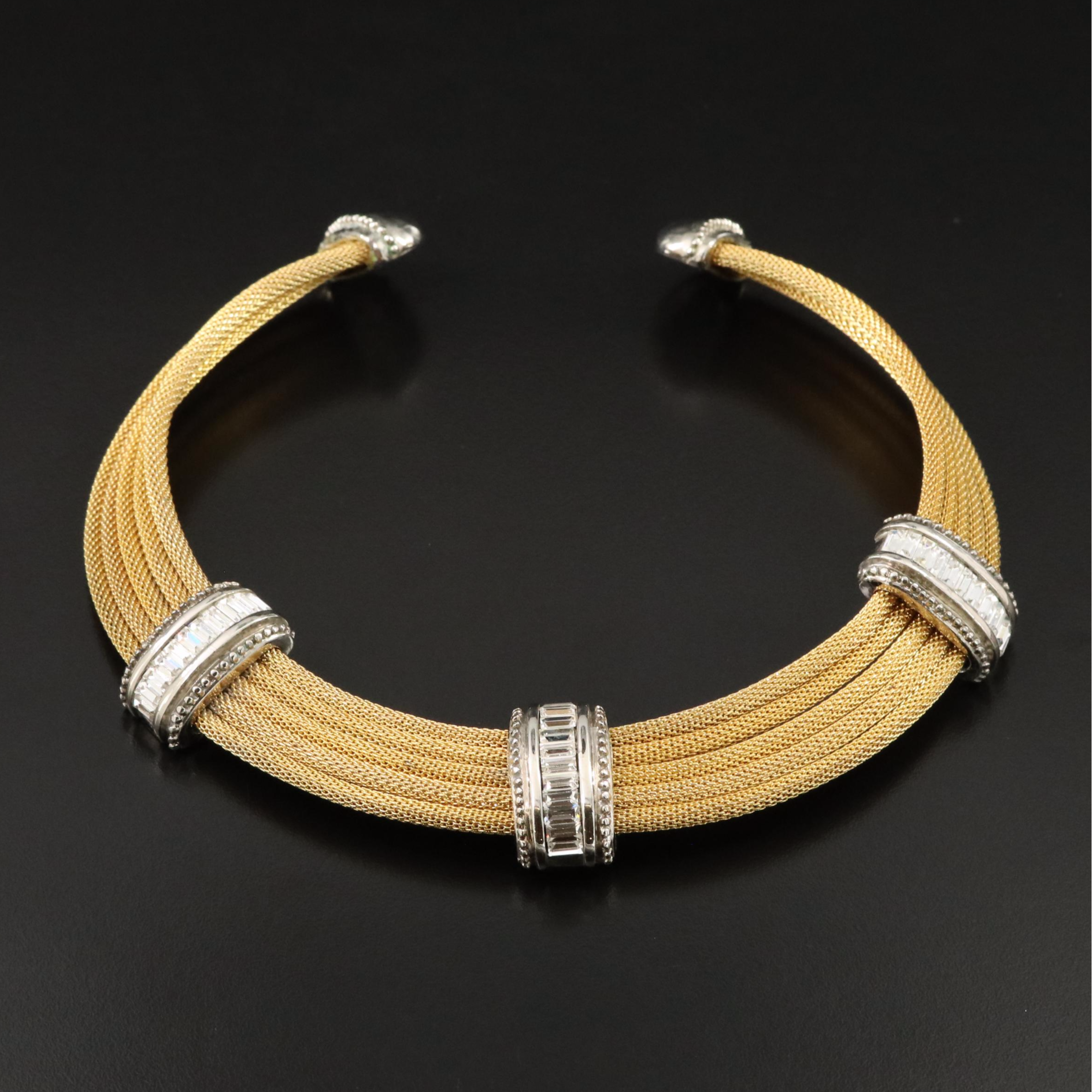 Ron Rizzo Tube Chain and Rhinestone Collar Necklace