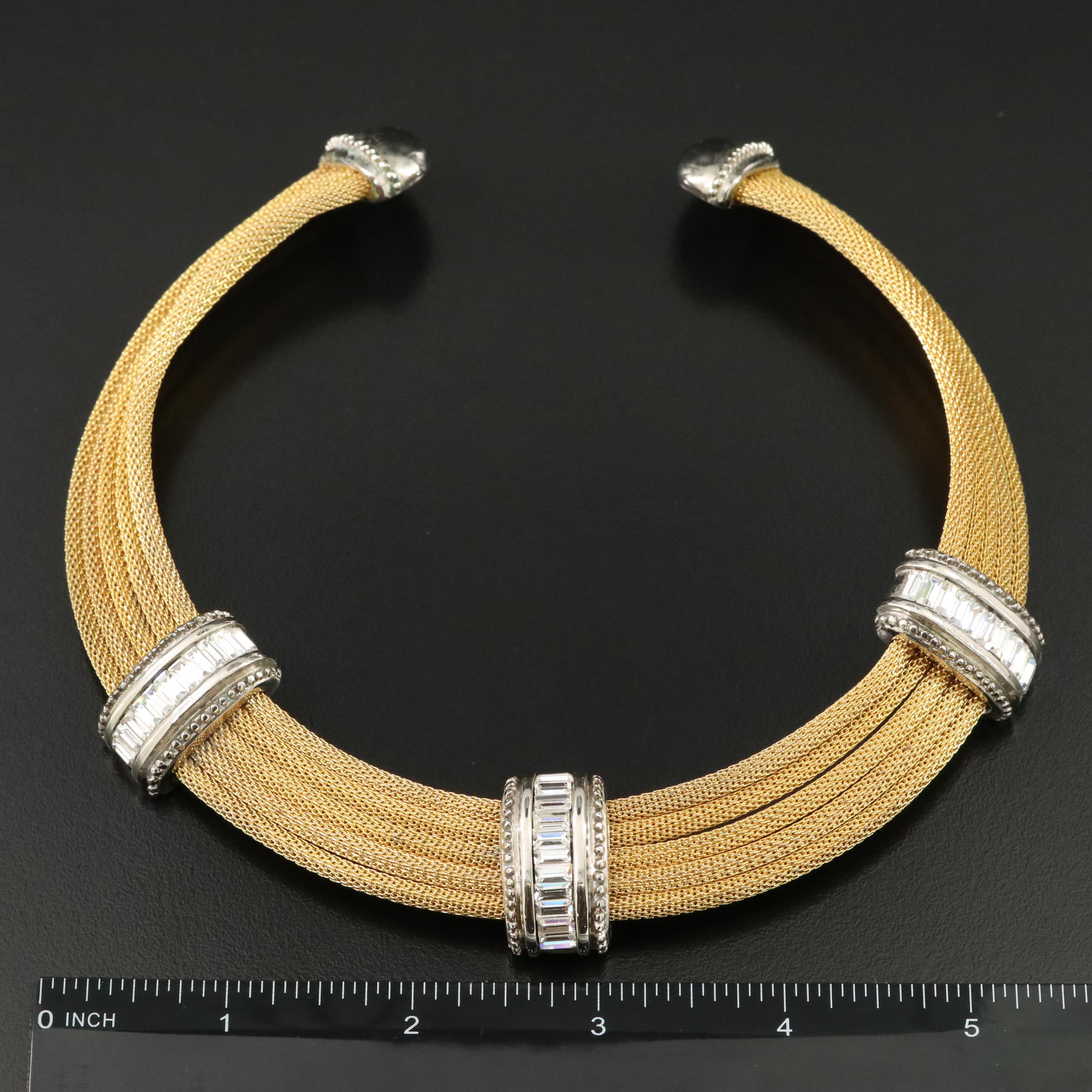 Ron Rizzo Tube Chain and Rhinestone Collar Necklace