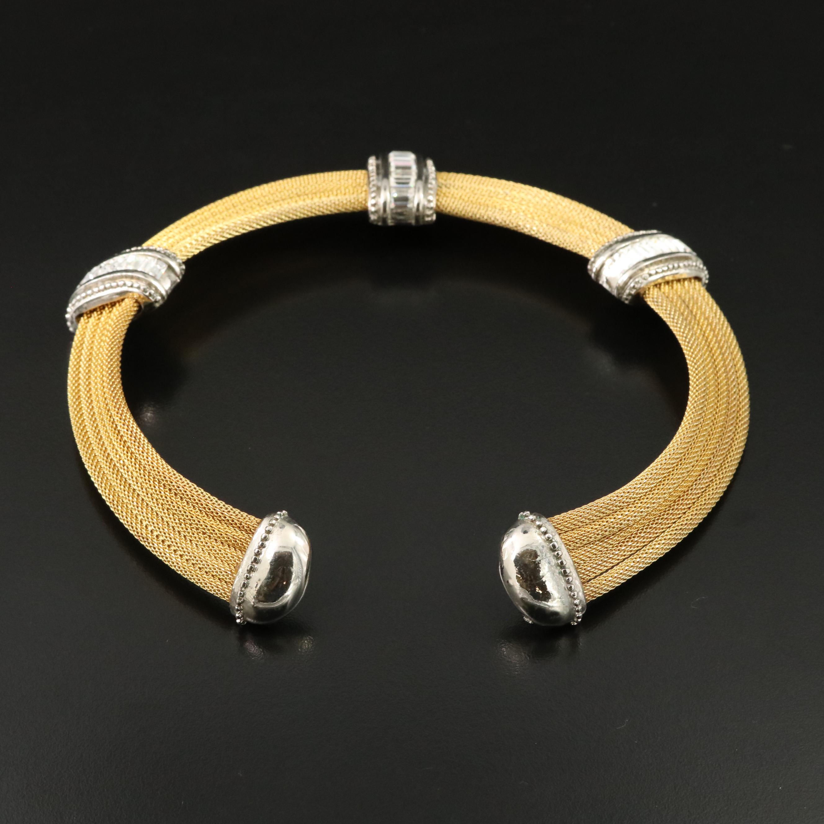 Ron Rizzo Tube Chain and Rhinestone Collar Necklace