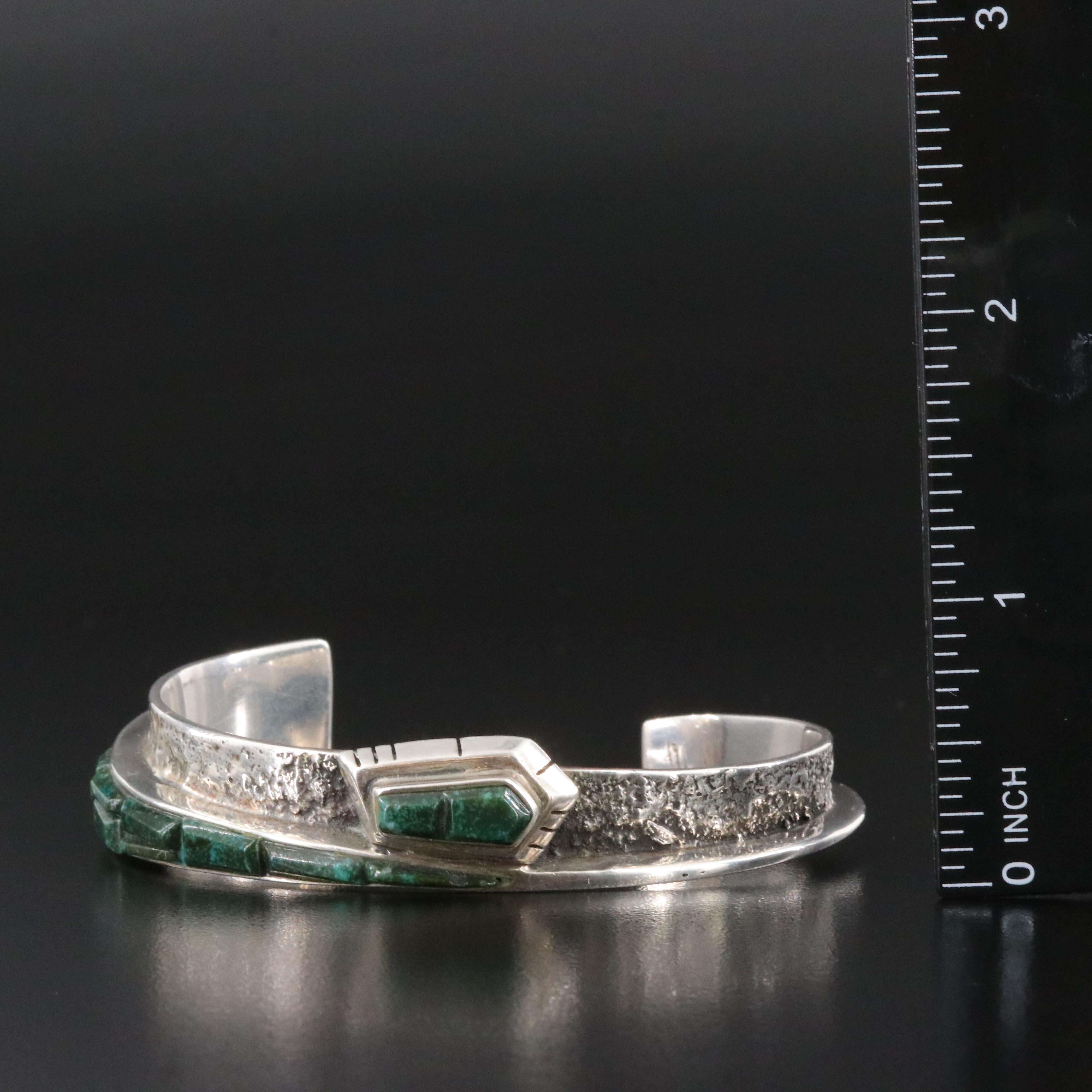 Southwestern Sterling Handmade Turquoise Inlay Tapered Bracelet