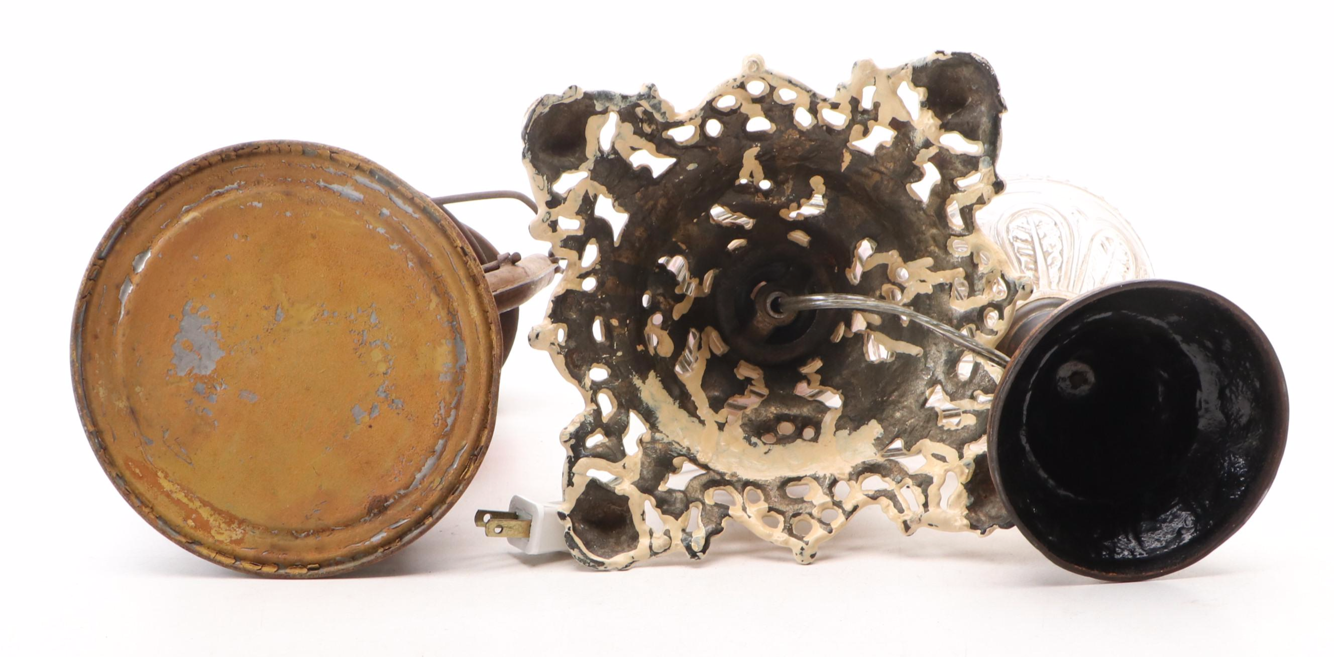 Porcelain & Glass Kerosene Lamps, S. Sternau Brass Sterno and Table Lamp