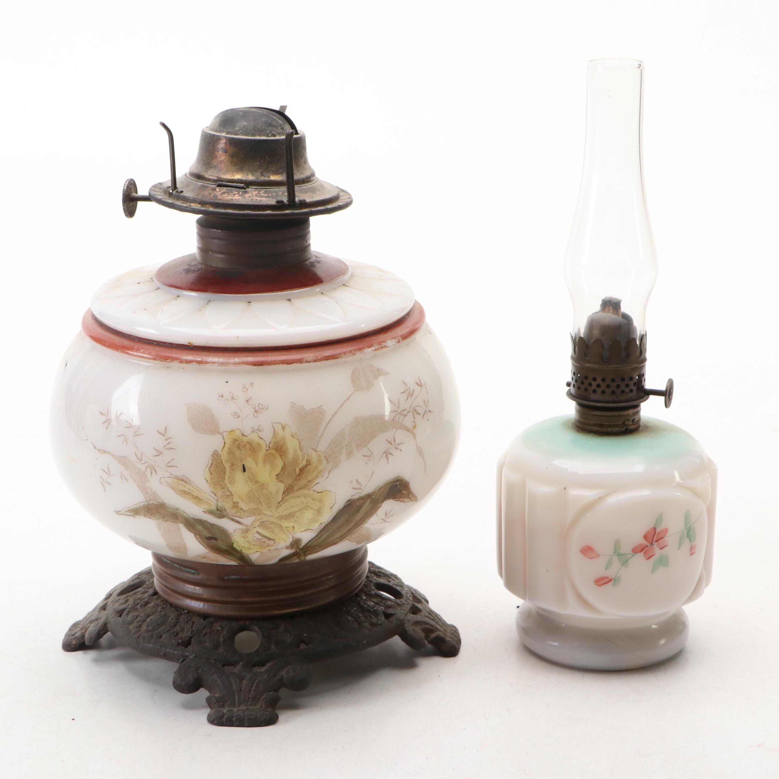 Porcelain & Glass Kerosene Lamps, S. Sternau Brass Sterno and Table Lamp
