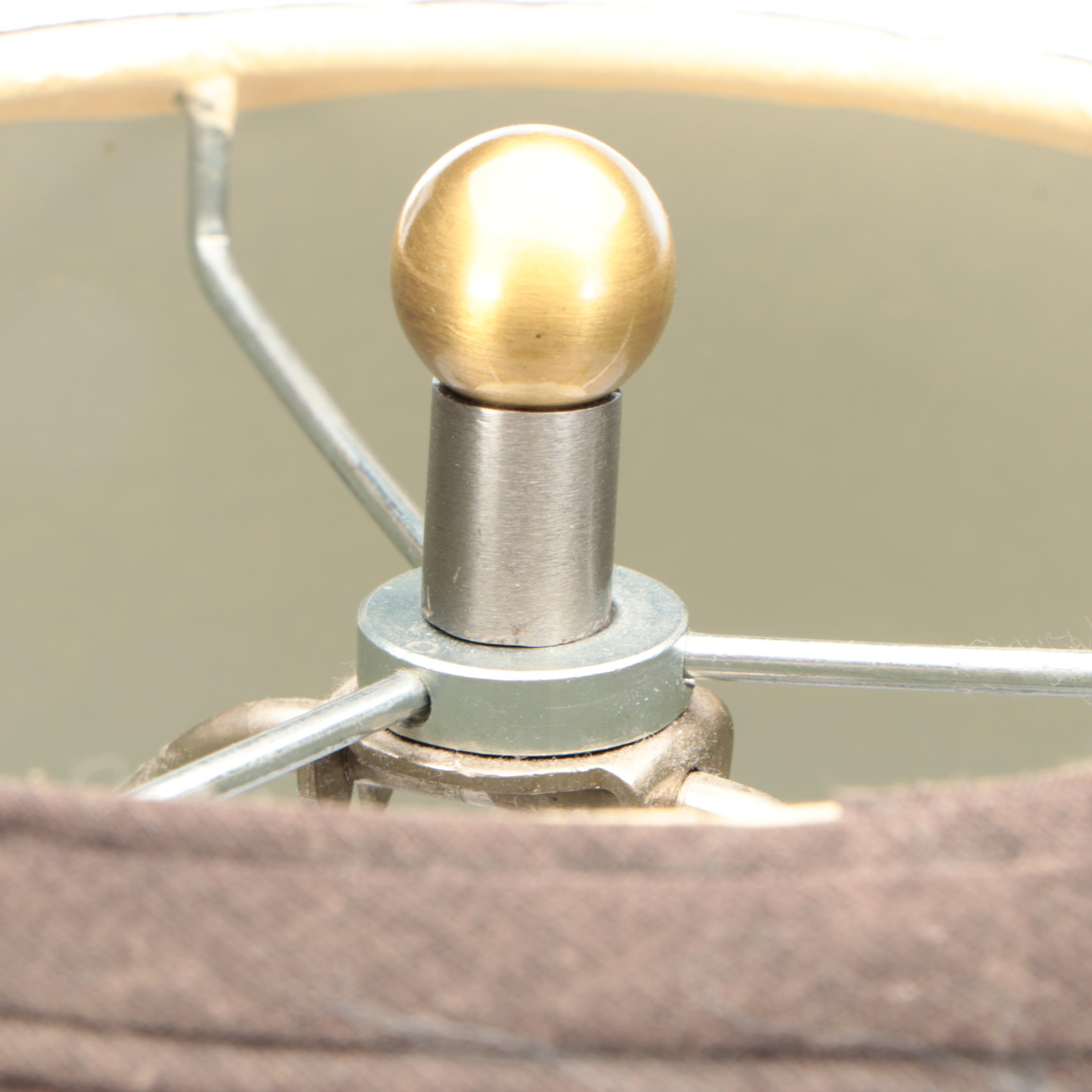 Postmodern Satin Pewter and Gold Finish Table Lamp with Dark Cotton Shade